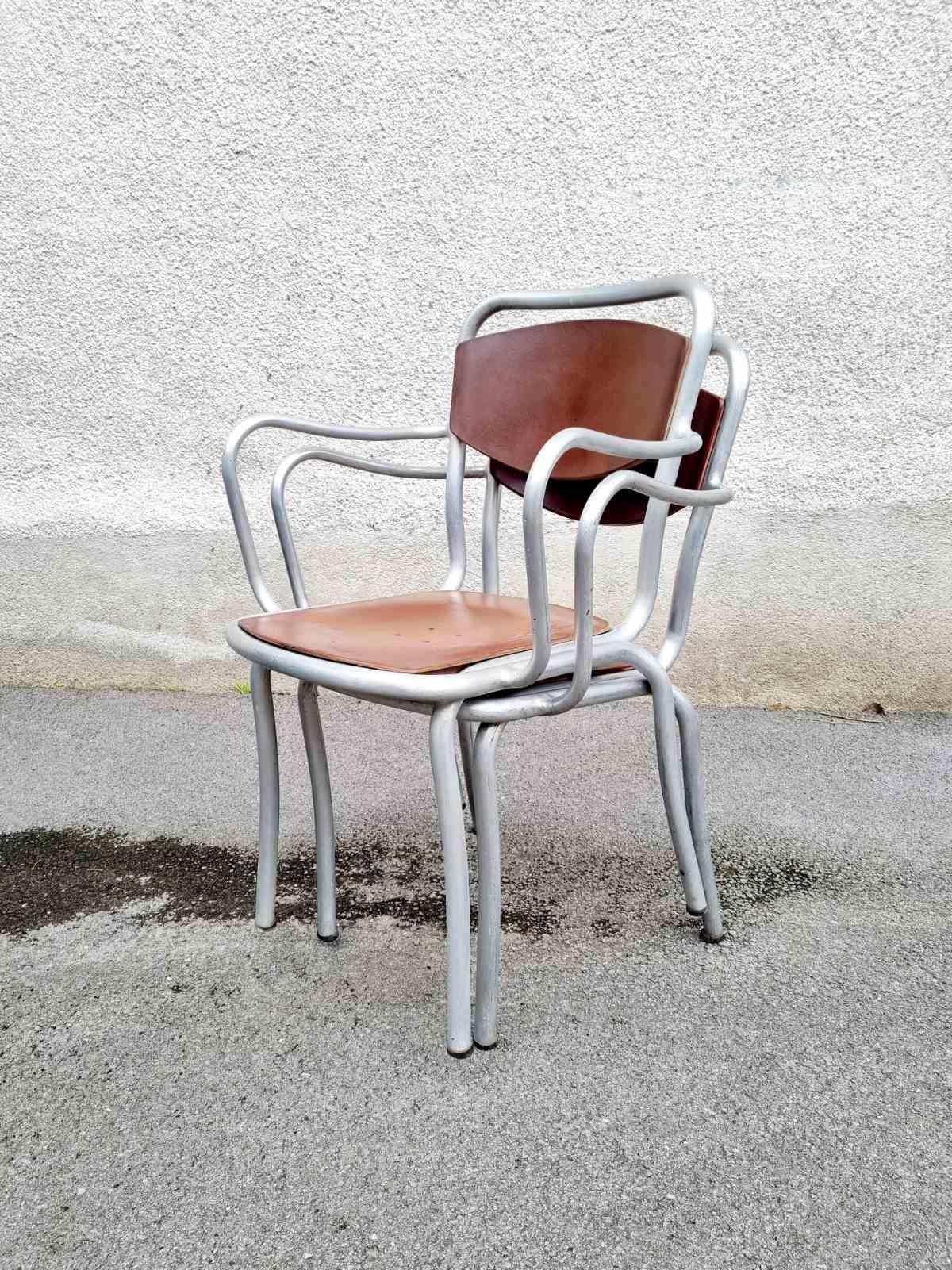 Aluminum Mid Century B 236 Chairs Designed by Gastone Rinaldi for Rima Italy, 50s For Sale