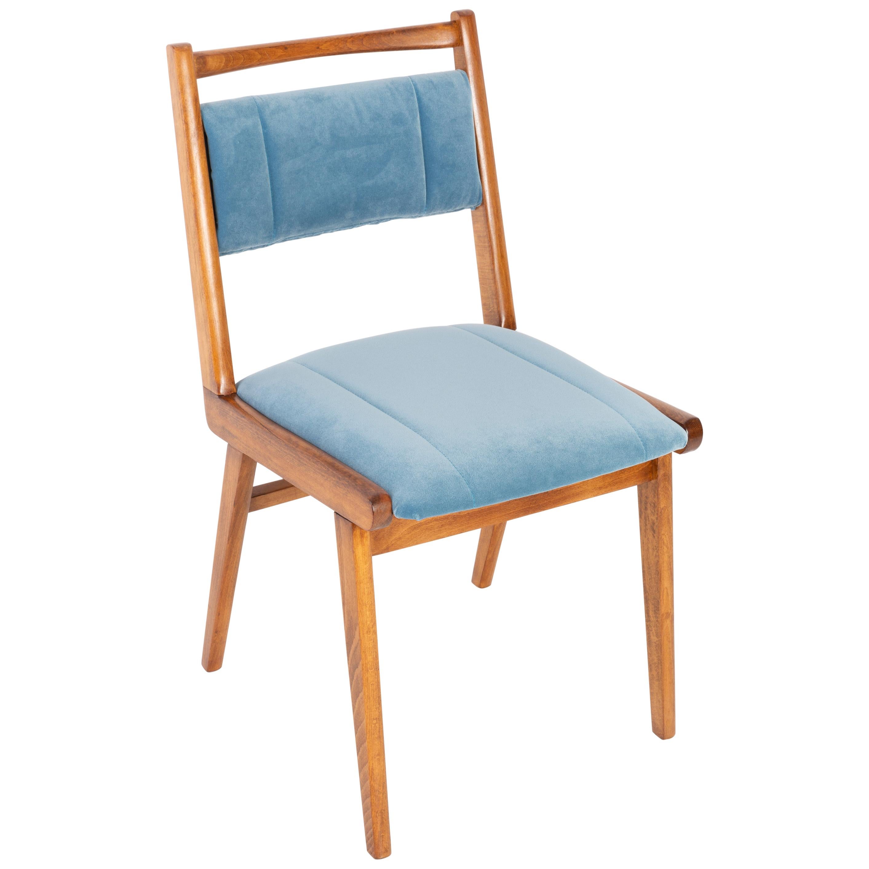 Mid Century Baby Blue Velvet Vintage Chair, Europe, 1960s