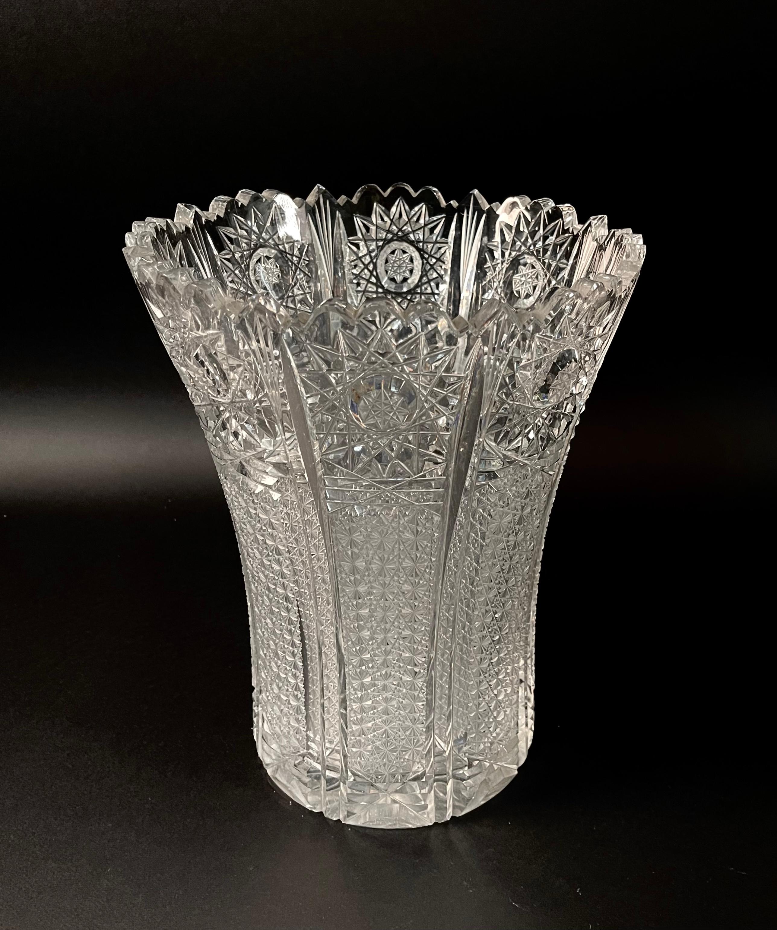 Mid Century Baccarat Style Trumpet Vase Cut Crystal