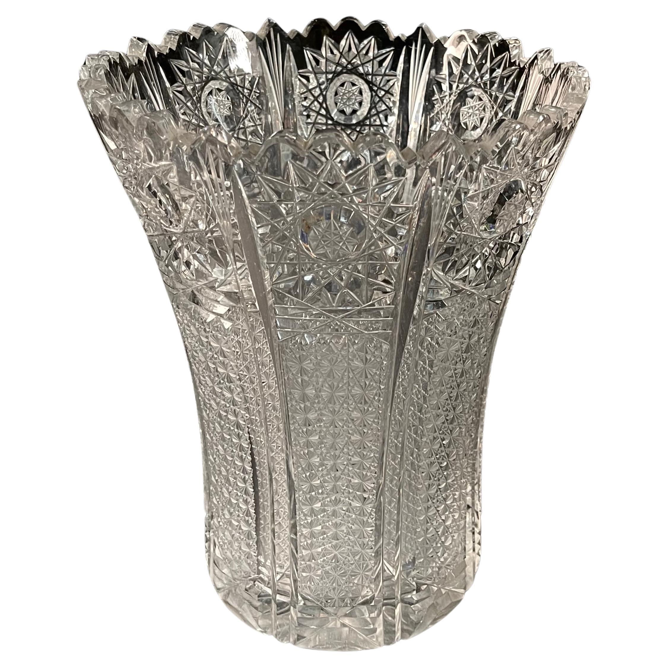 Mid Century Baccarat Style Trumpet Vase Cut Crystal