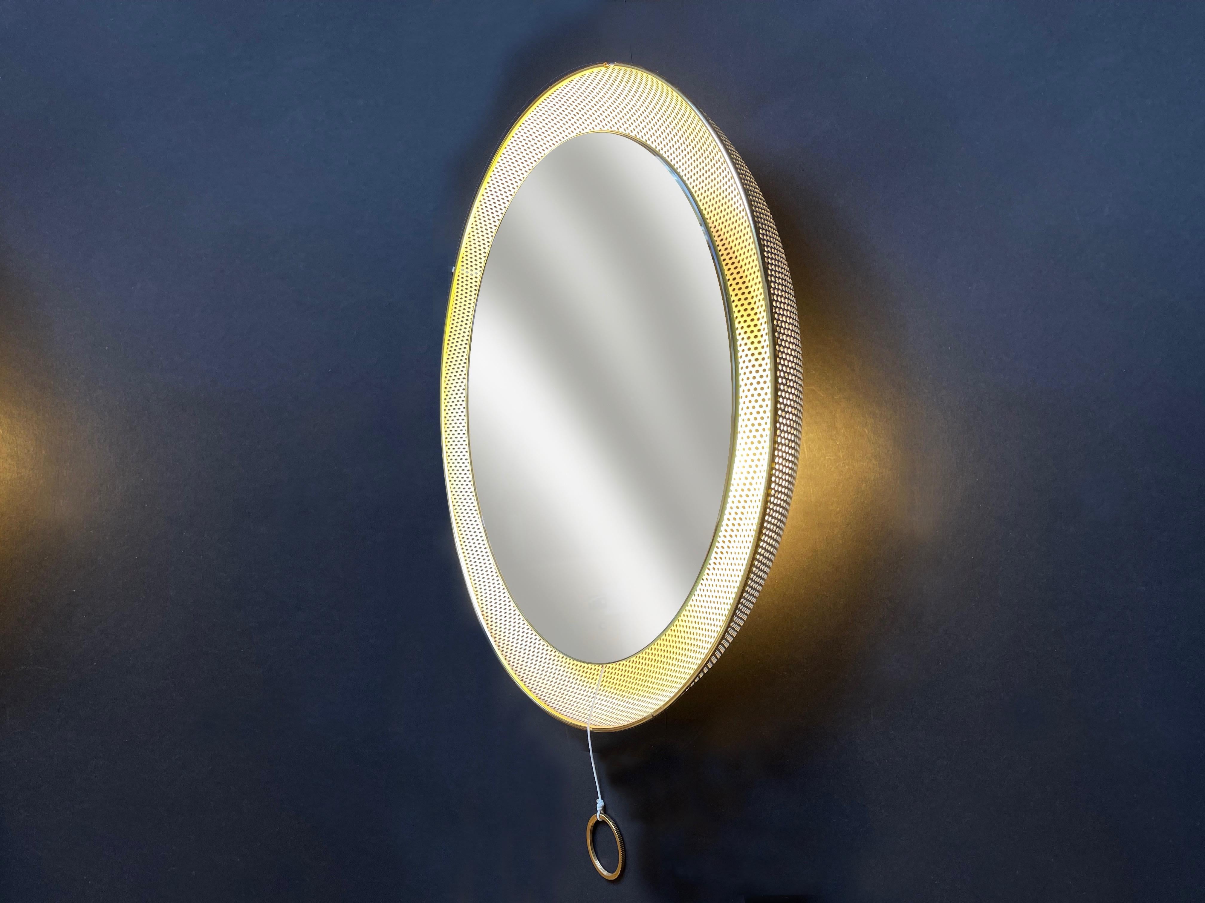 Mid-Century Modern Mathieu Matégot Mirror Mid-Century, Back Lit White & Gold, Attr., France