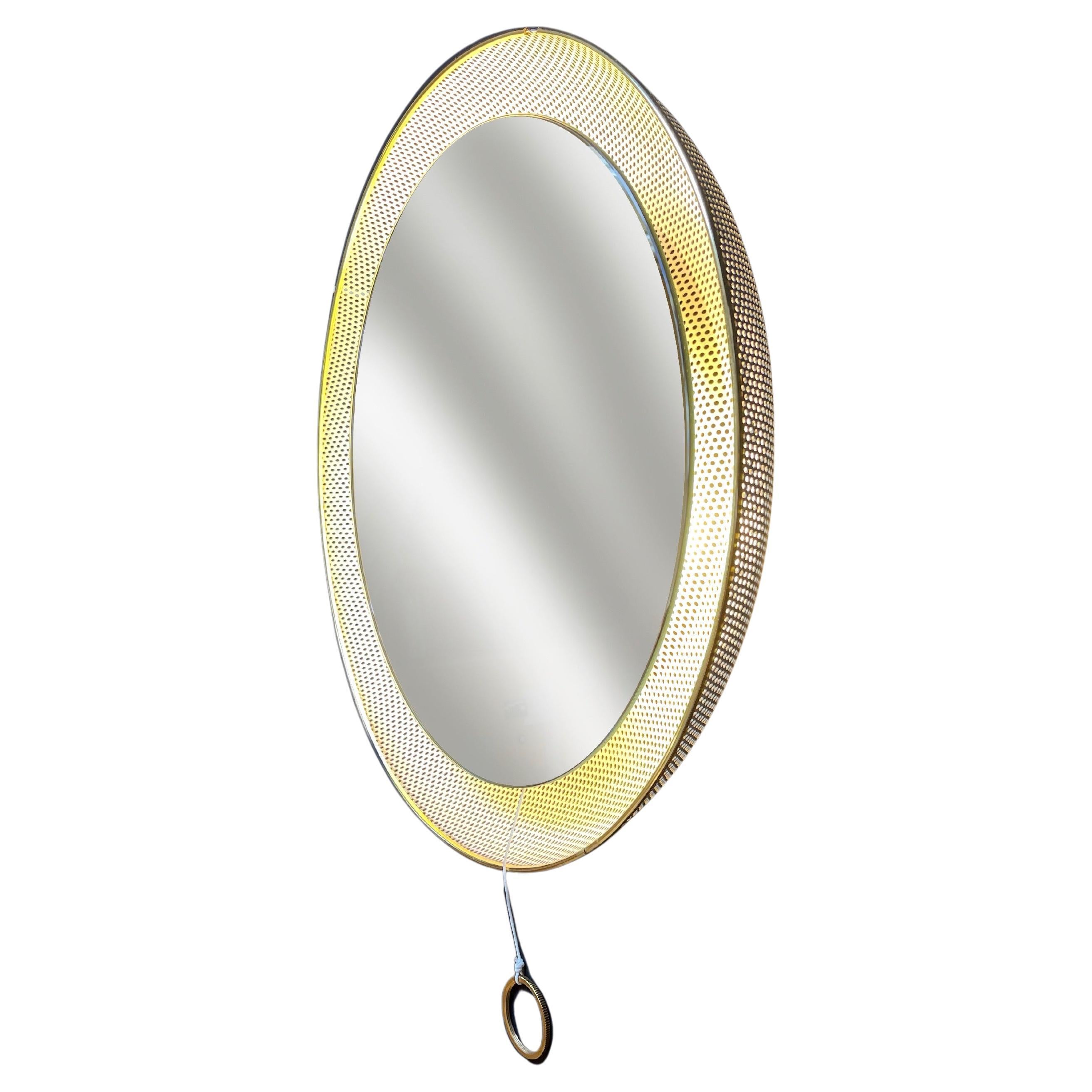 Mathieu Matégot Mirror Mid-Century, Back Lit White & Gold, Attr., France