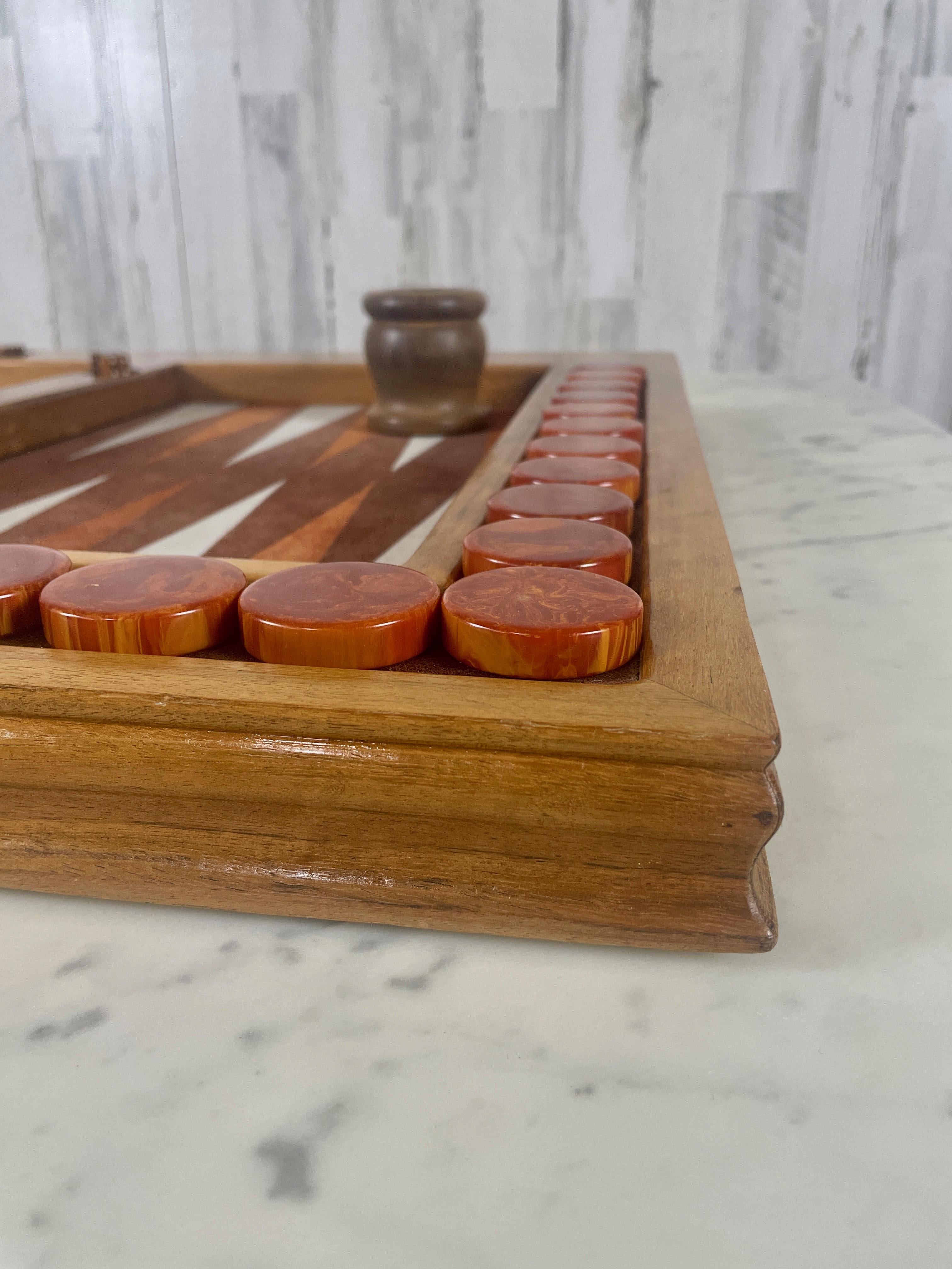 Wood Mid Century Backgammon Game