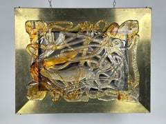 Midcentury Backlit Panel in Brass and Murano Glass by La Murrina, Italy, 1970s
