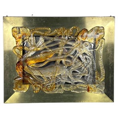 Midcentury Backlit Panel in Brass and Murano Glass by La Murrina, Italy, 1970s
