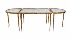 Mid-century Baguès Bronze Doré Palmier Tripartite Coffee Table - Églomise Glass