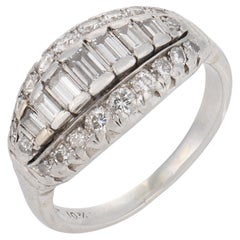 Mid Century baguette and round diamond platinum ring