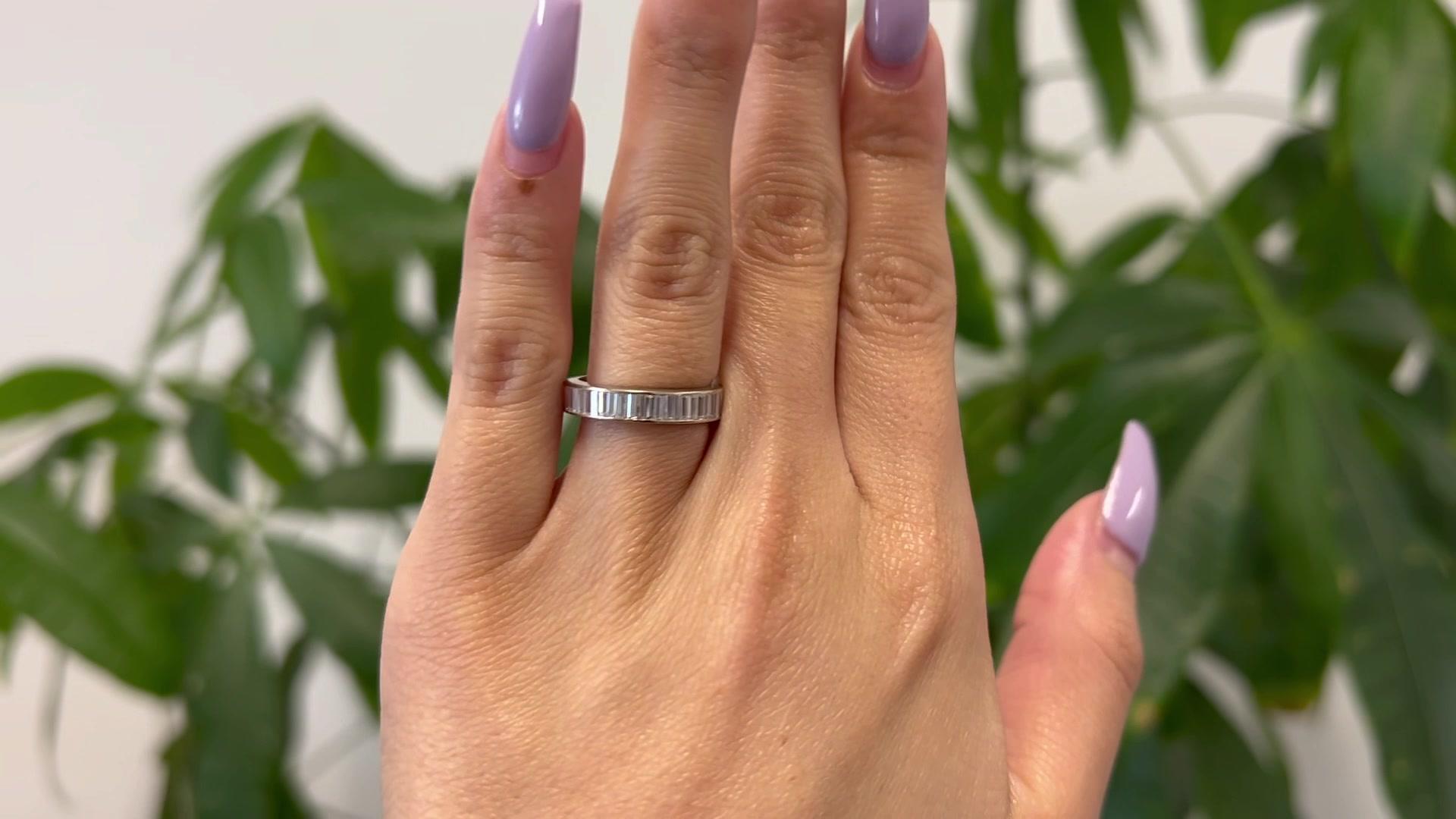 Midcentury Baguette Cut Diamond 14k White Gold Eternity Band In Good Condition In Beverly Hills, CA