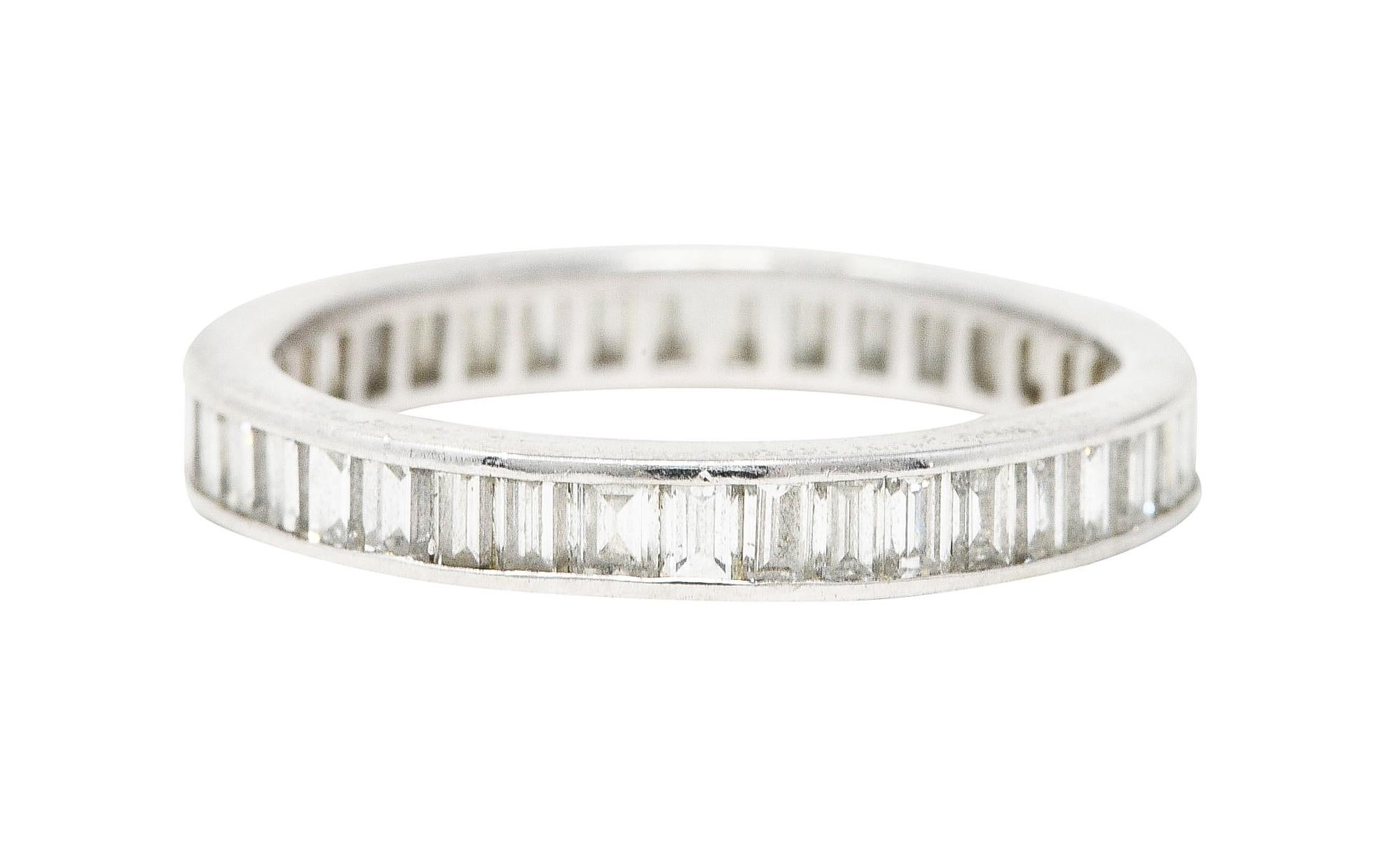 Mid-Century Baguette Cut Diamond Platinum Channel Eternity Band Vintage Ring In Excellent Condition For Sale In Philadelphia, PA