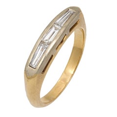 Mid Century baguette diamond 14k yellow and white gold wedding ring