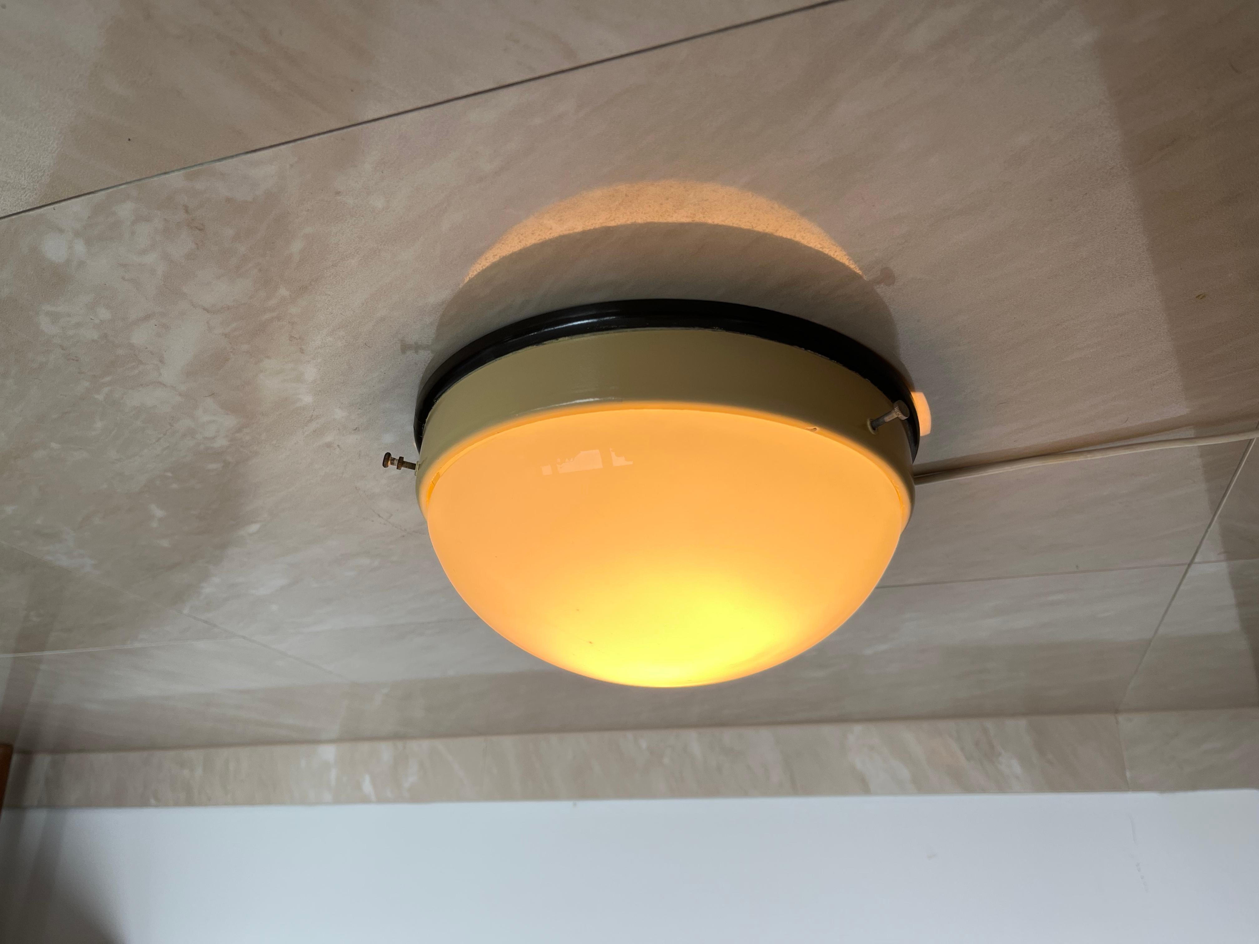 Unknown Midcentury Bakelite / Glass Ceiling Lamp/Flush Mount or Wall Lamp, 1960s For Sale