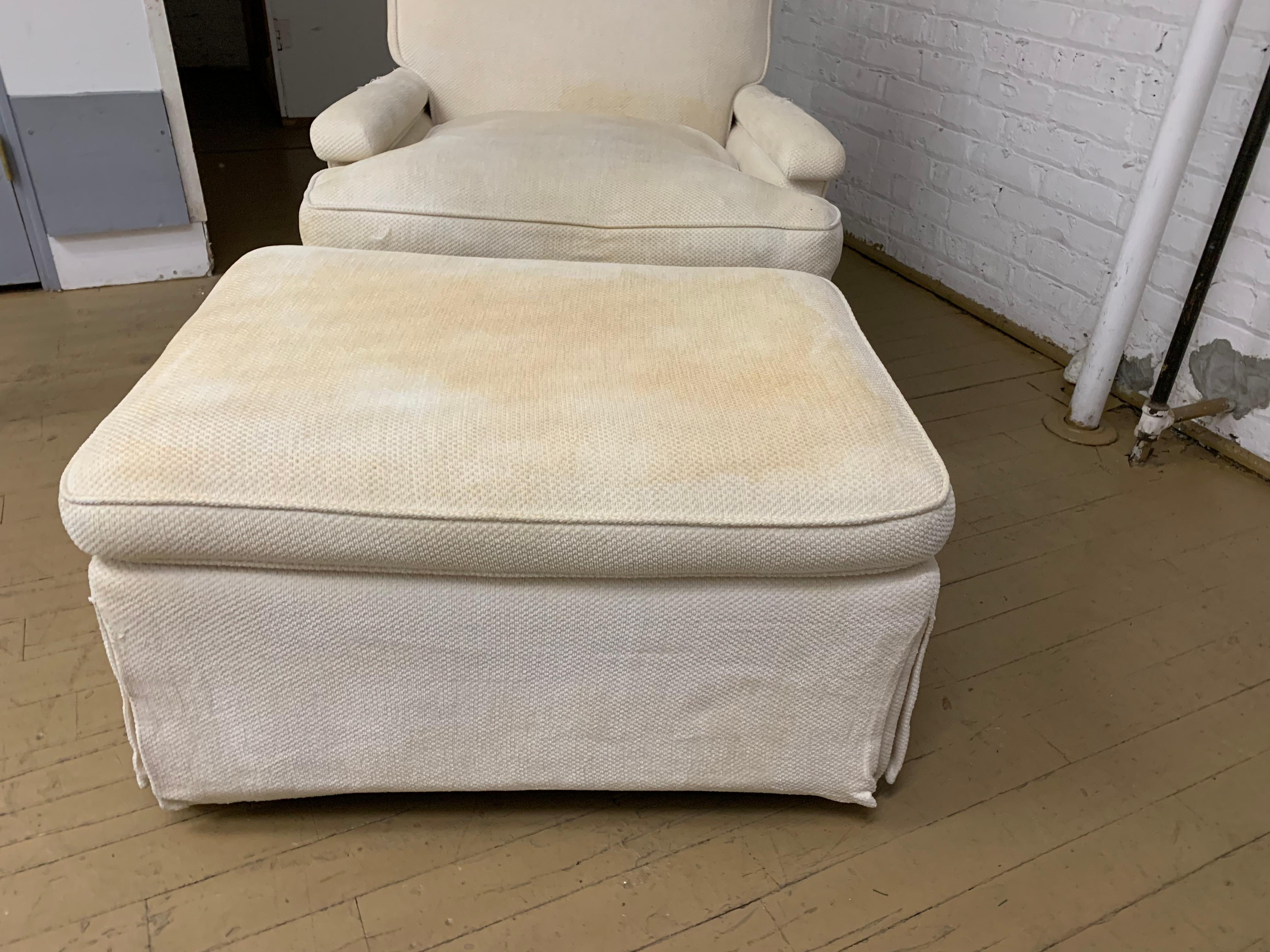 Mid-century Baker Armchair and Ottoman In Distressed Condition For Sale In Chicago, IL