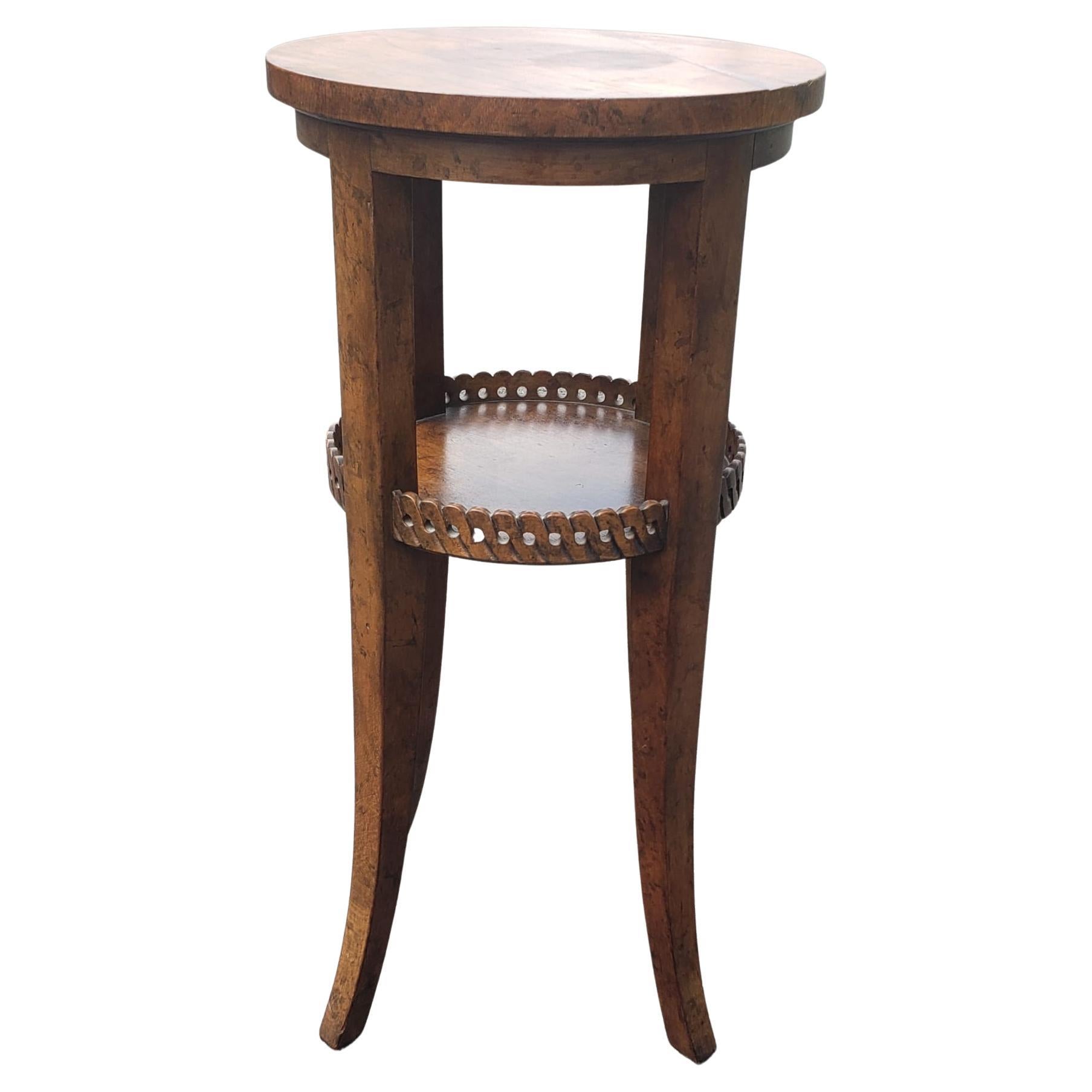 Mid-Century Baker Furniture Carved and stained Walnut Tiered Candle Stand For Sale