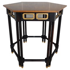 Used Midcentury Baker Furniture Lacquered Gold Gilt Finish Figured Wood Side Table