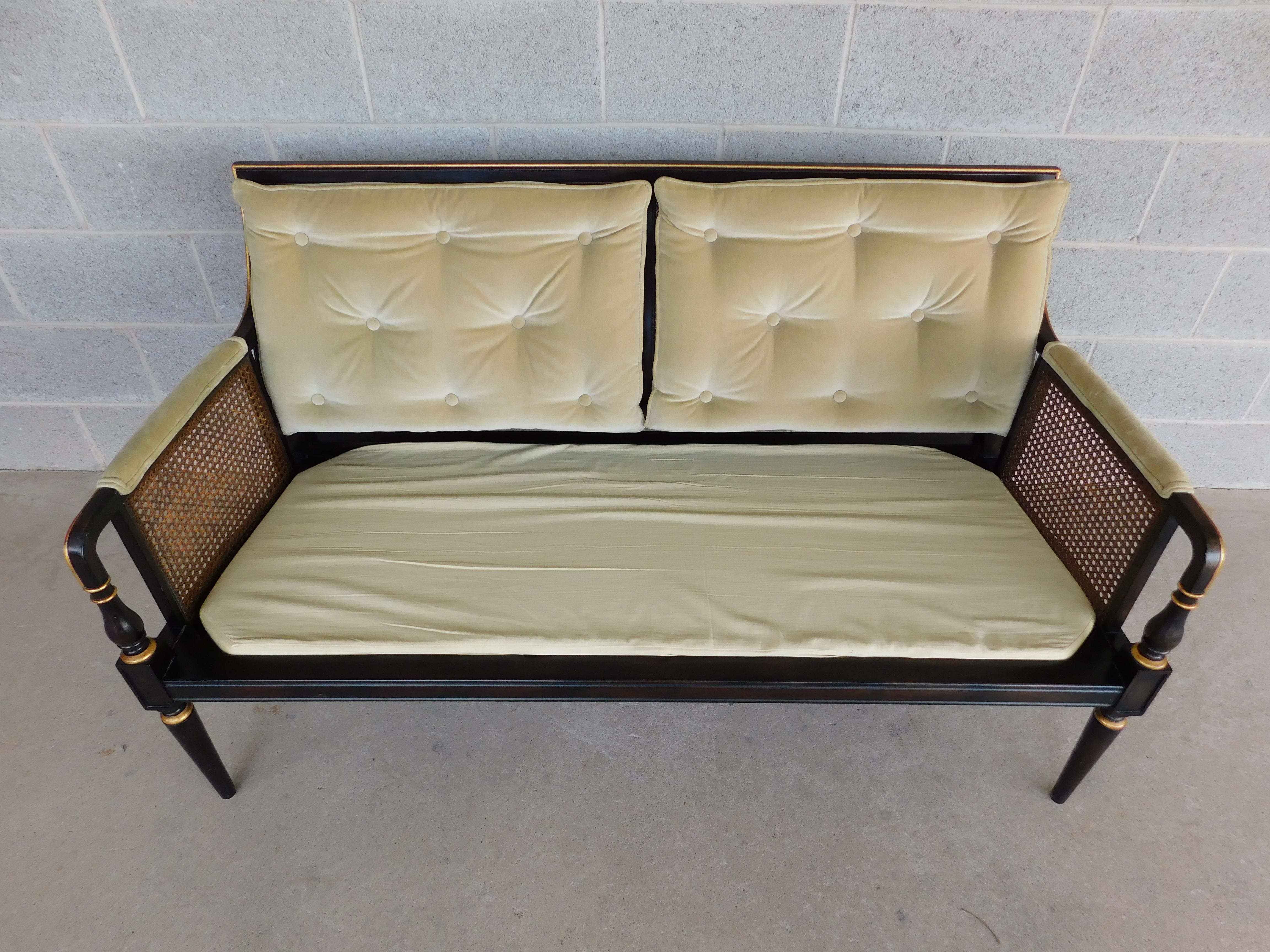 Midcentury Baker Furniture Regency Style Schwarz lackierter Rahmen Settee 4