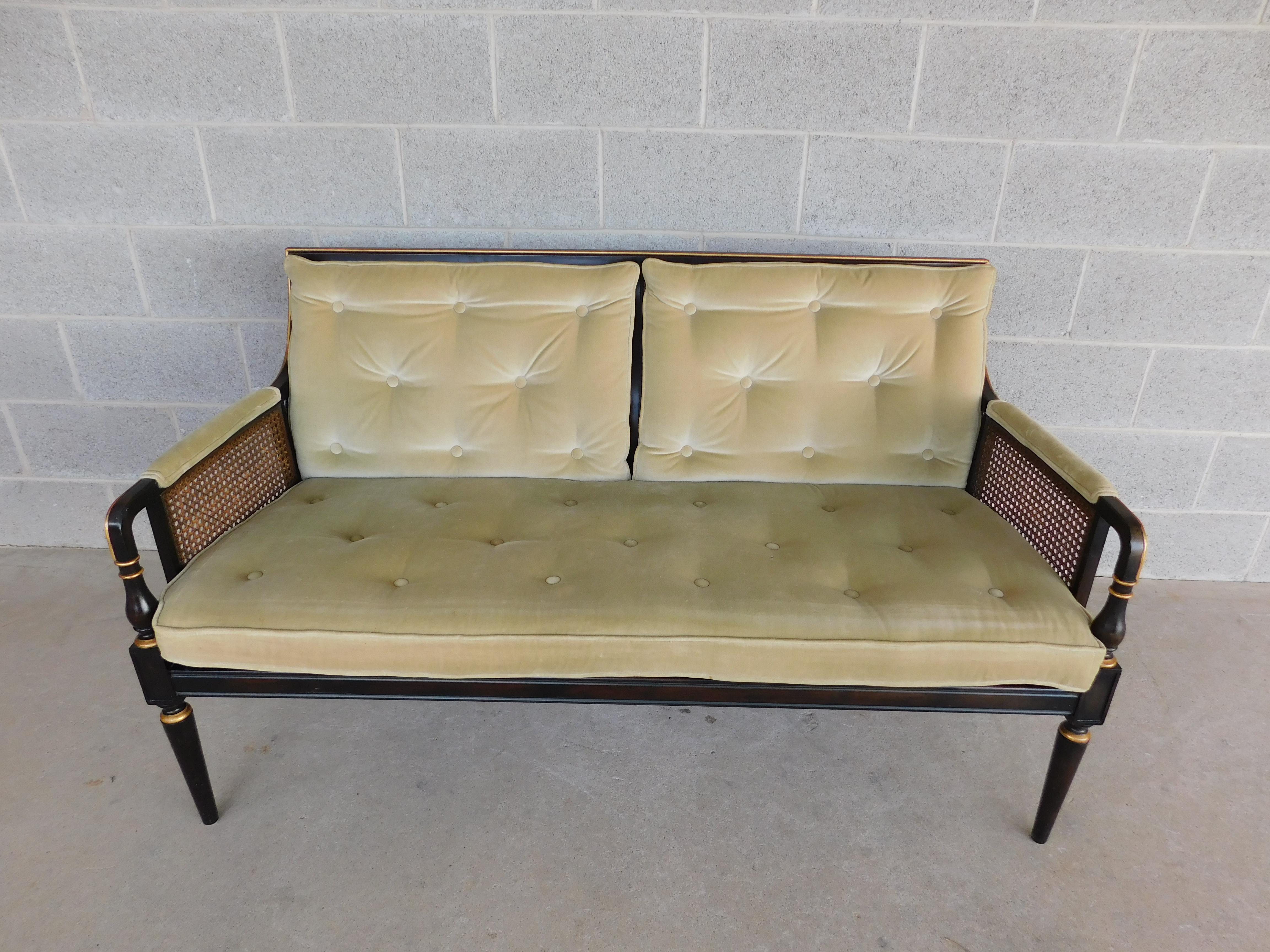 Midcentury Baker Furniture Regency Style Schwarz lackierter Rahmen Settee 6