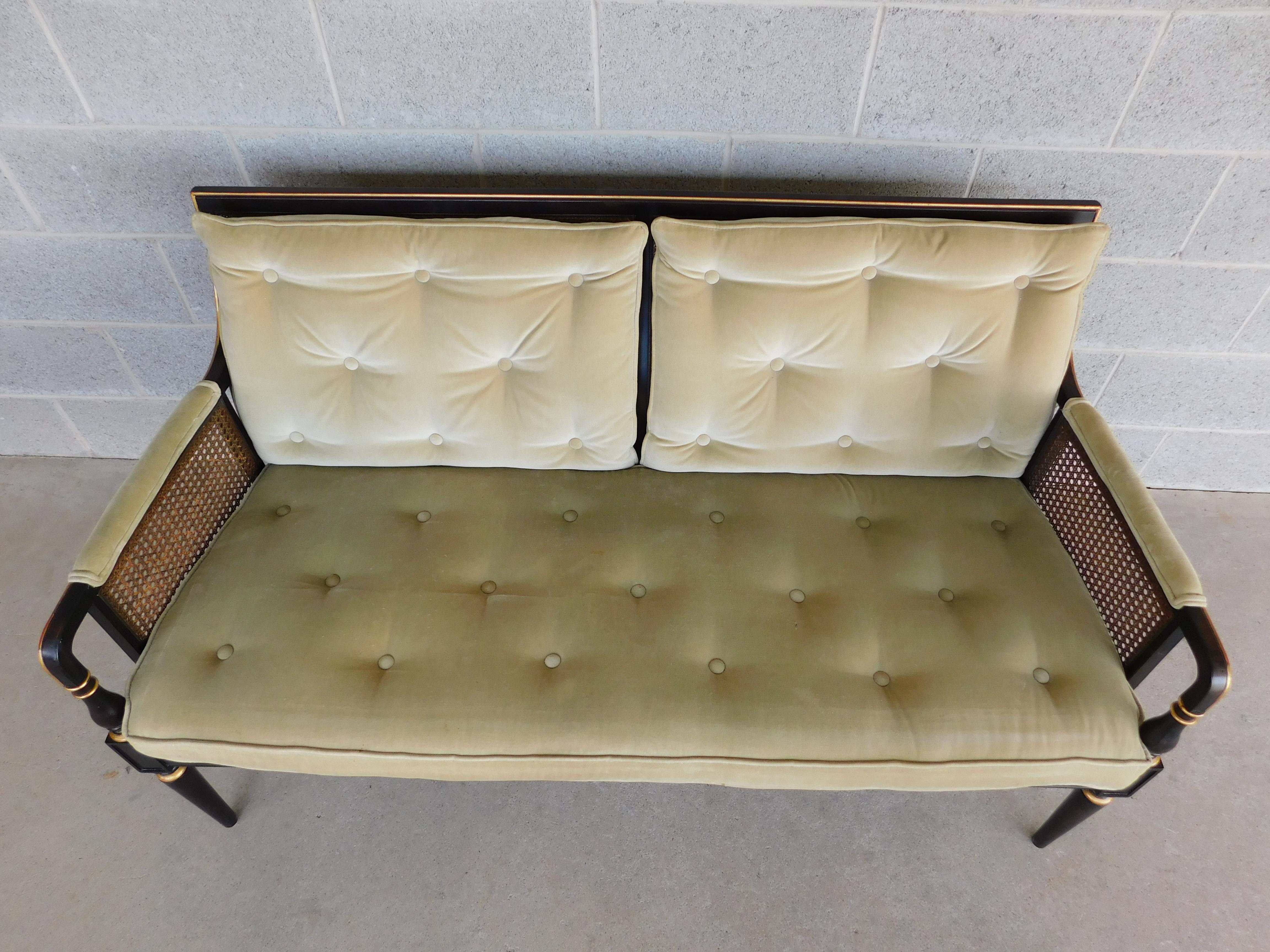 Midcentury Baker Furniture Regency Style Schwarz lackierter Rahmen Settee 7