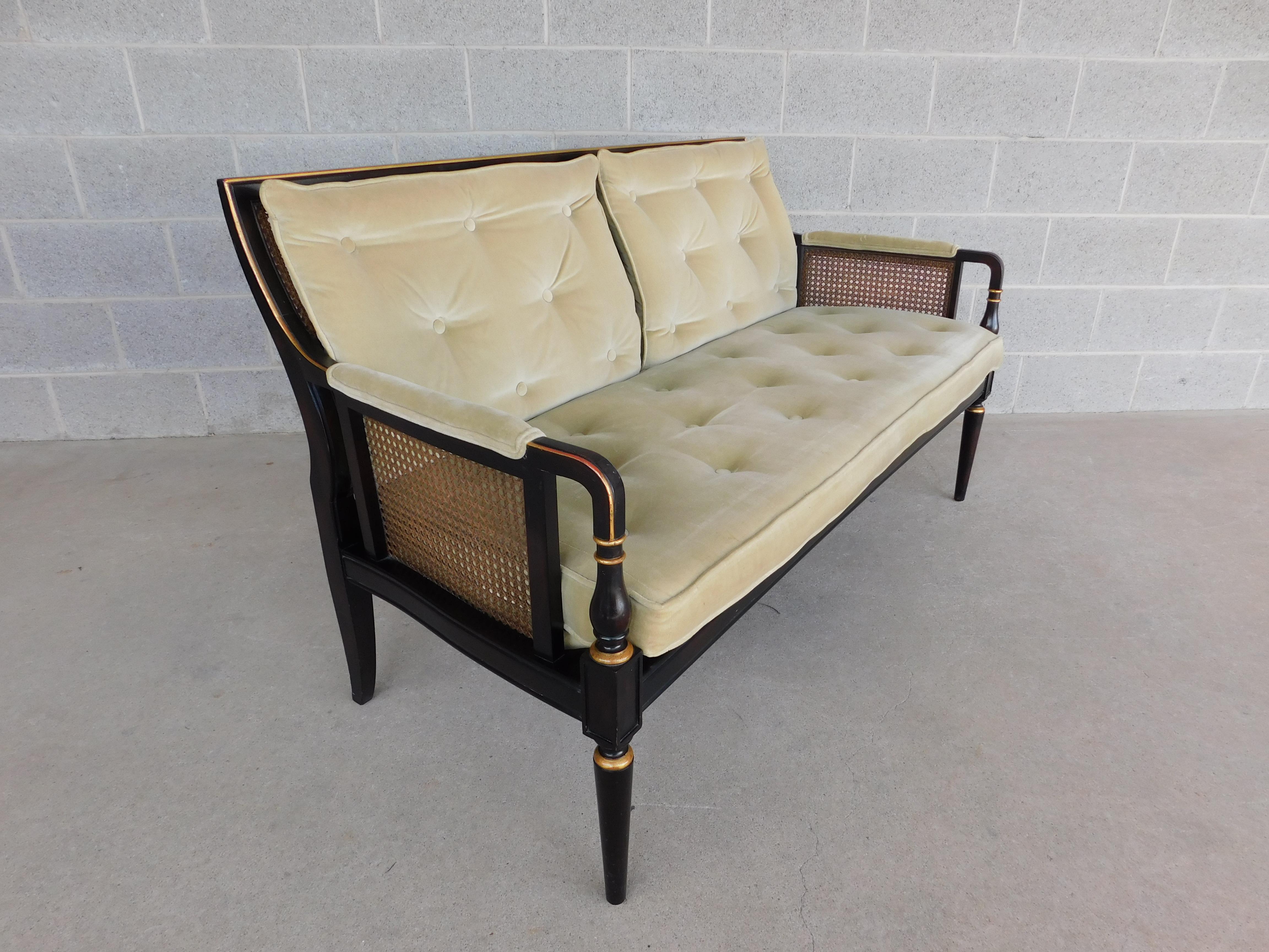 Midcentury Baker Furniture Regency Style Schwarz lackierter Rahmen Settee 8