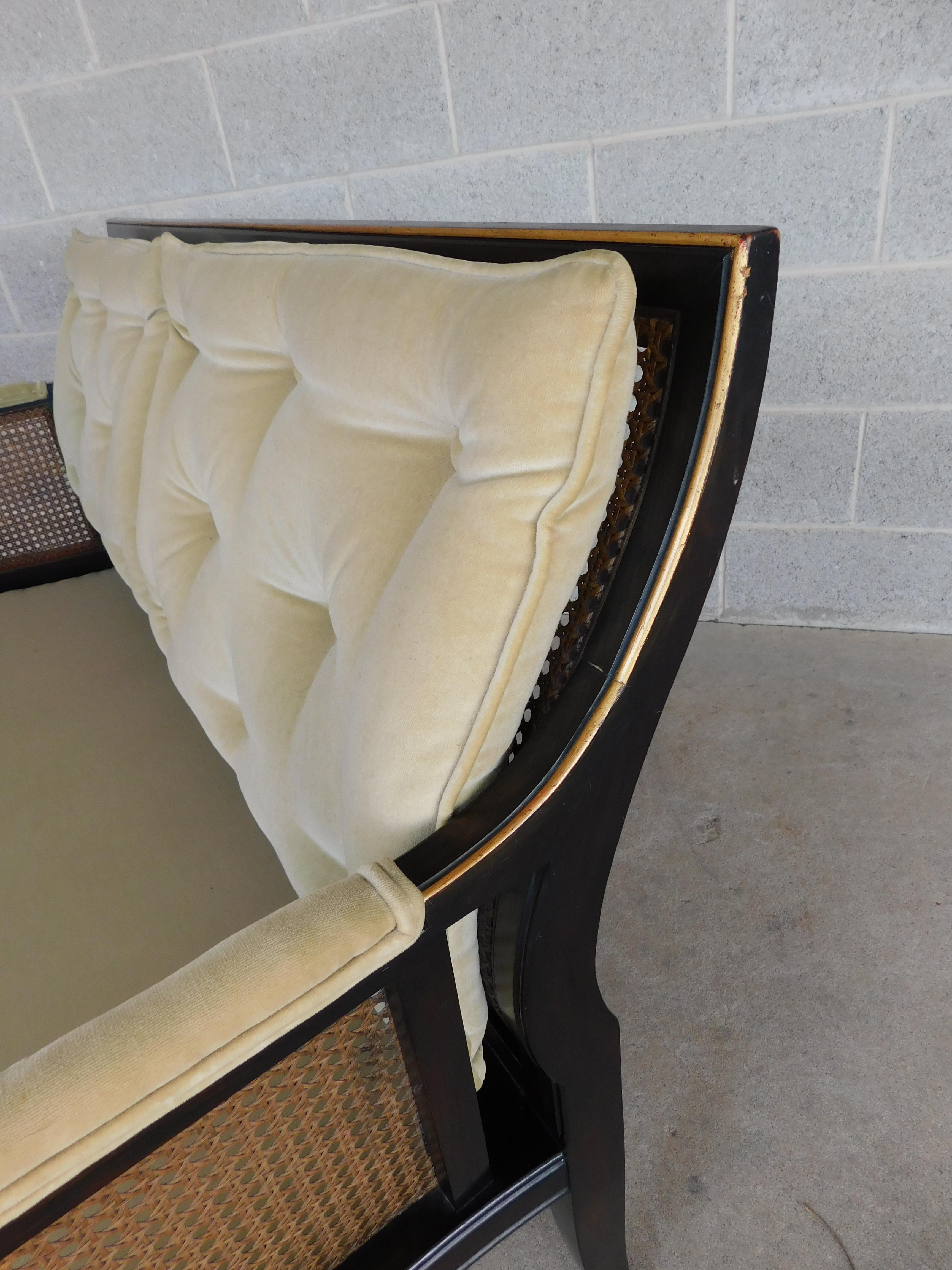 Midcentury Baker Furniture Regency Style Schwarz lackierter Rahmen Settee 3