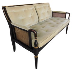 Midcentury Baker Furniture Regency Style Black Lacquered Frame Settee