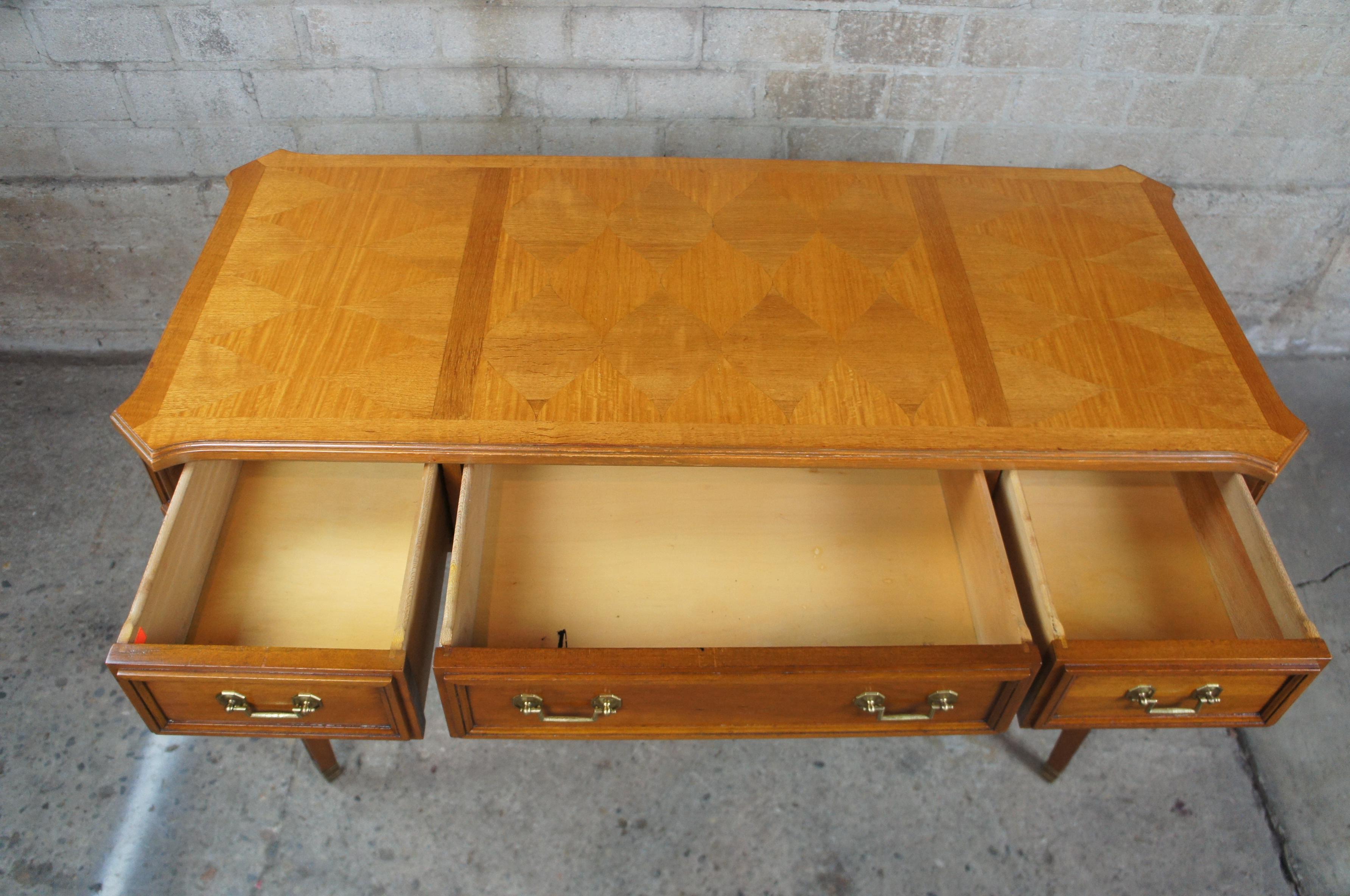 Mid-20th Century Midcentury Baker Furniture Walnut Parquetry Neoclassical Writing Library Desk