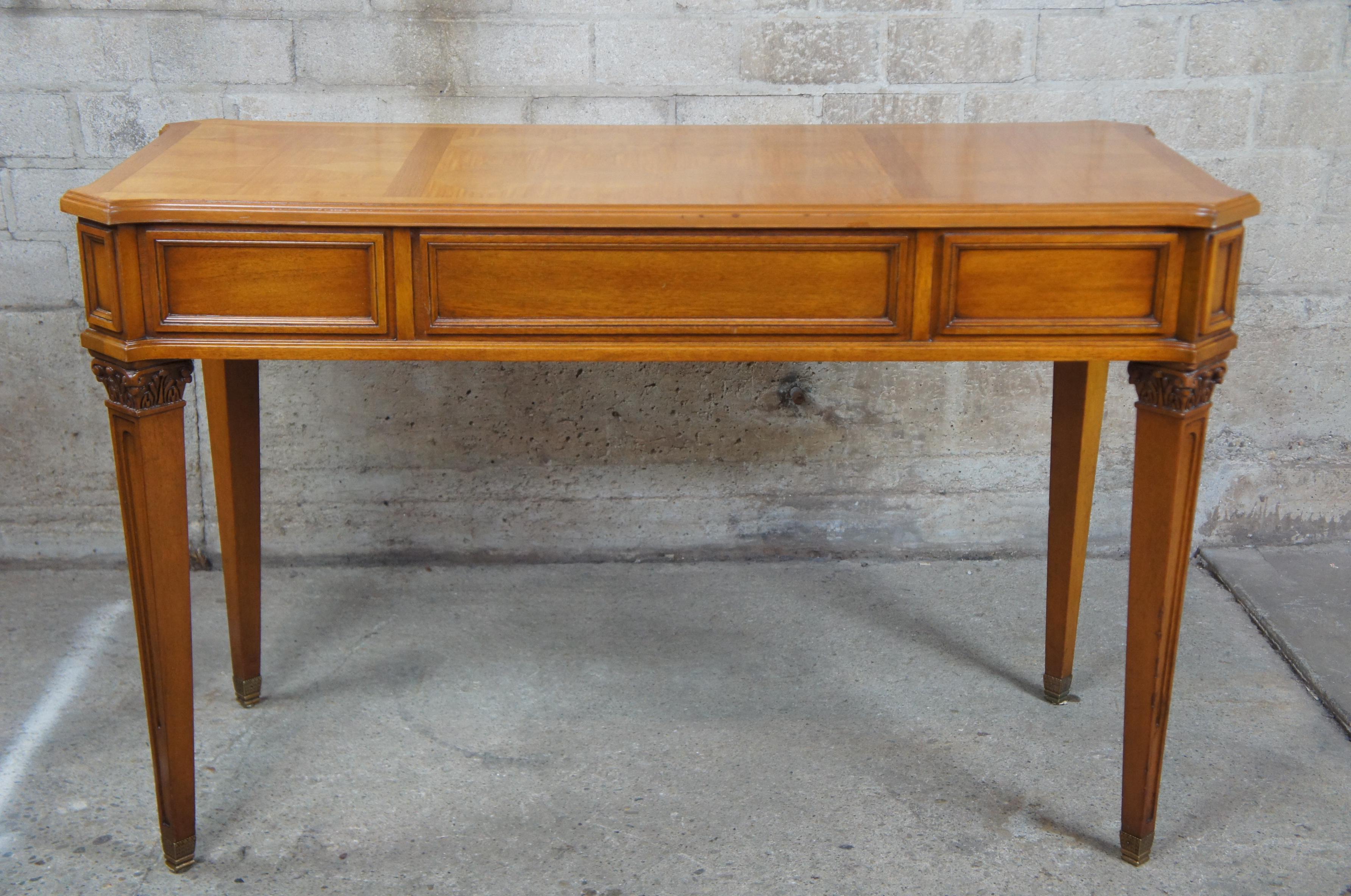 Midcentury Baker Furniture Walnut Parquetry Neoclassical Writing Library Desk 2