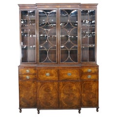 Mid Century Baker Georgian Mahogany Breakfront Bookcase Cabinet Bubble Glass