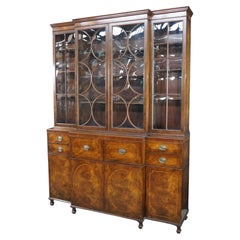 Mid Century Baker Georgian Mahogany Breakfront Bookcase Cabinet Bubble Glass