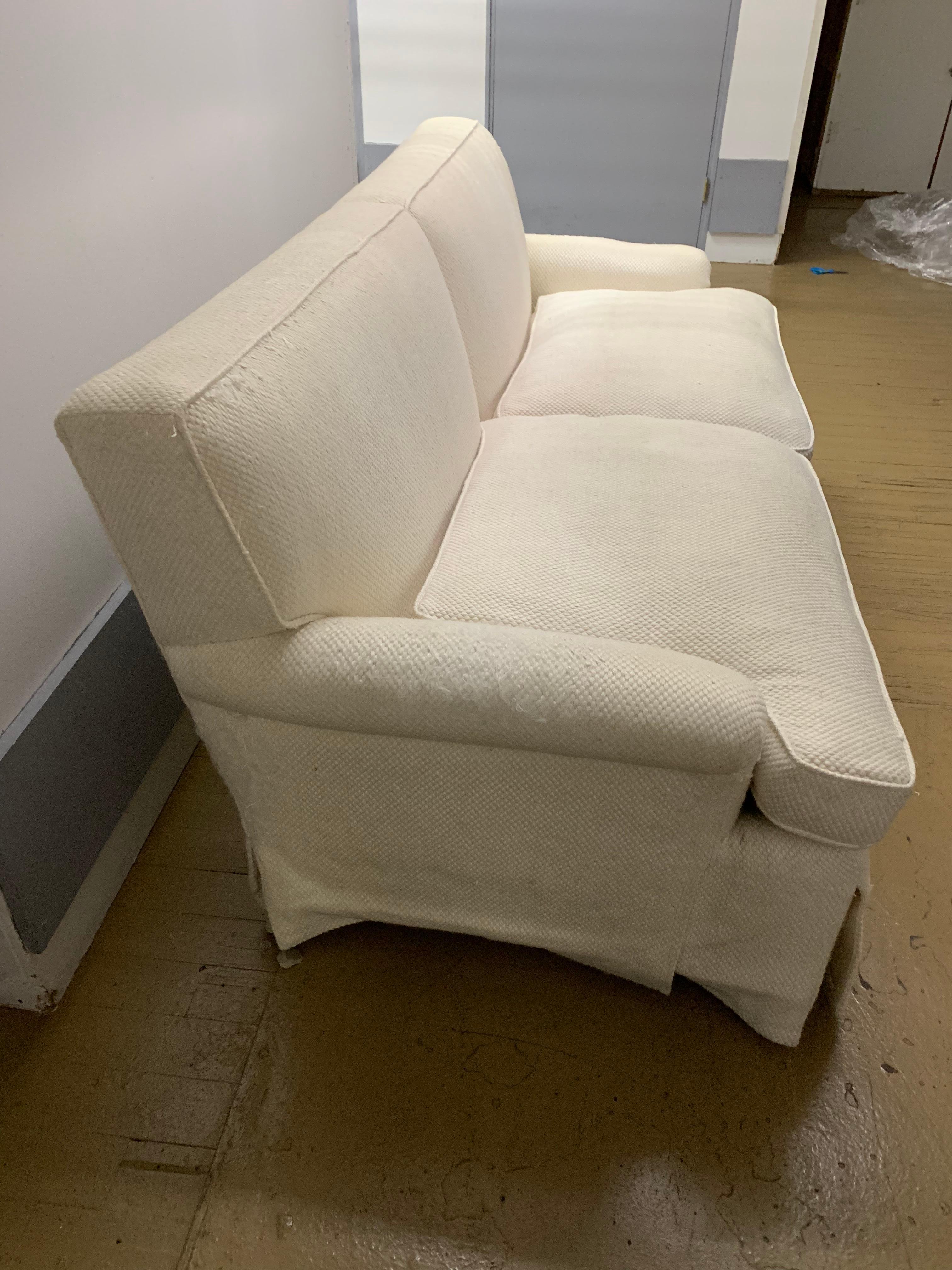 Cotton Mid-Century Baker Upholstered Two-Seat Sofa For Sale