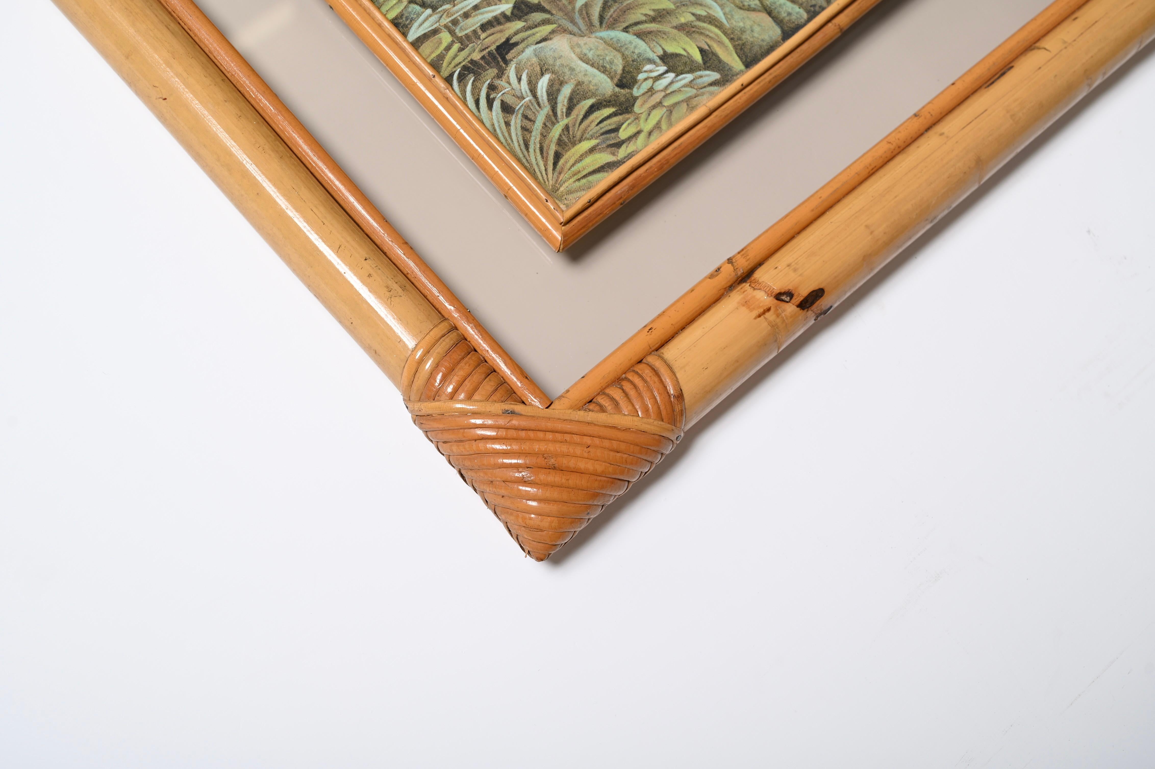 Mid-Century Balinese Painting on Silk with Bamboo and Woven Rattan Frame, 1960s For Sale 4