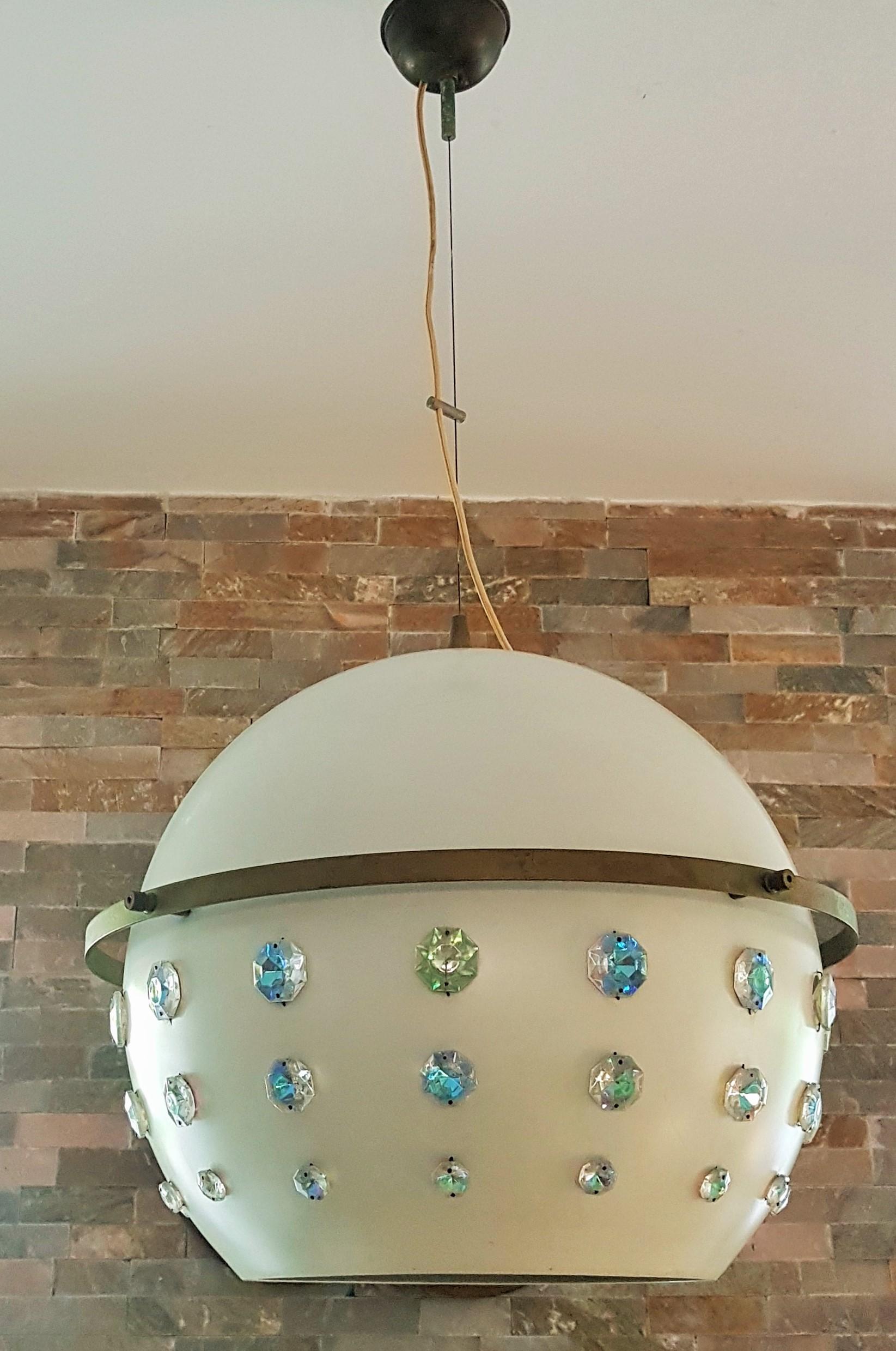 Mid-Century Ball Pendant Lamp with Swarovski style Chrystals, Italy 1960s 8