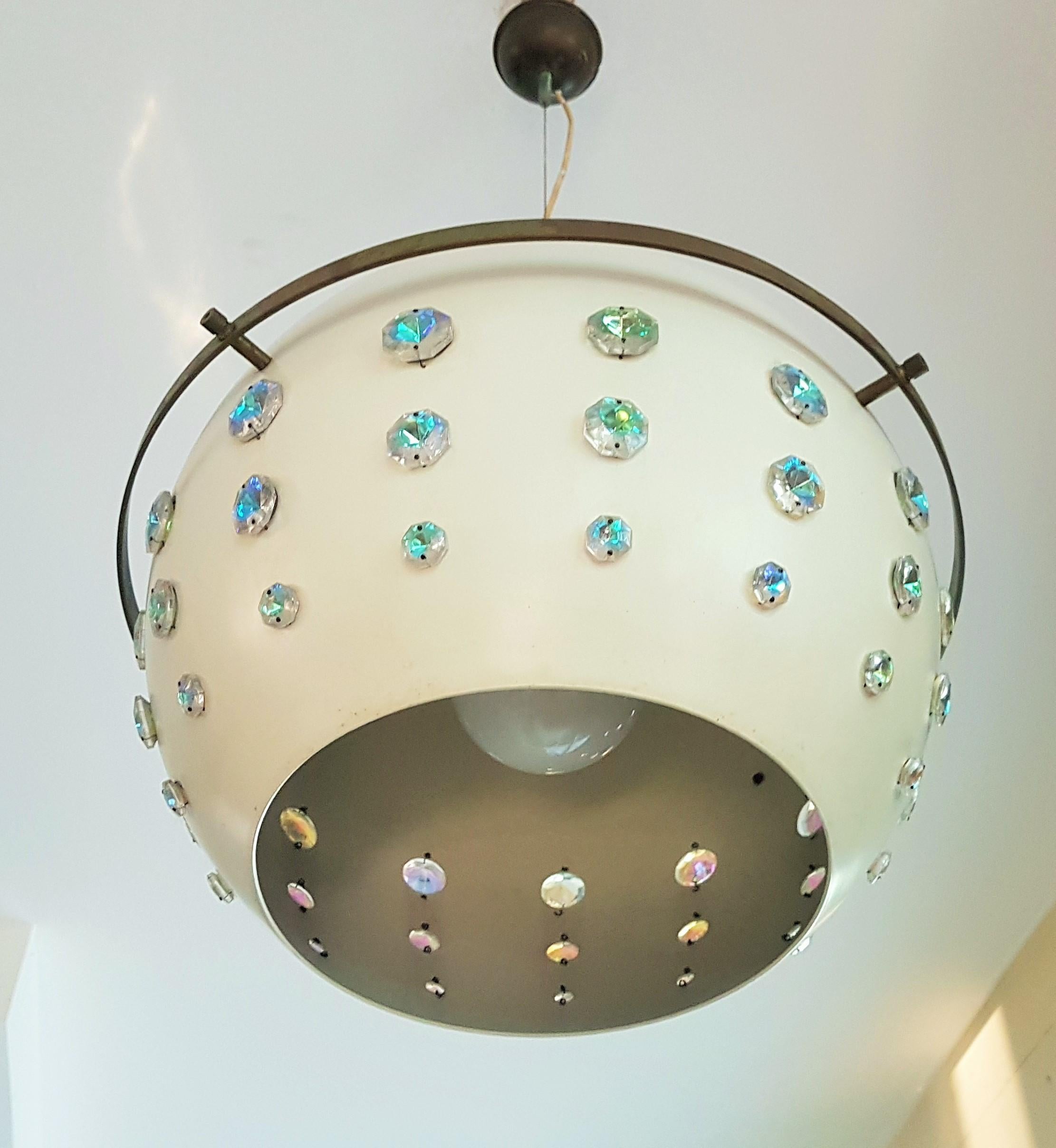 Mid-Century Ball Pendant Lamp with Swarovski style Chrystals, Italy 1960s 12