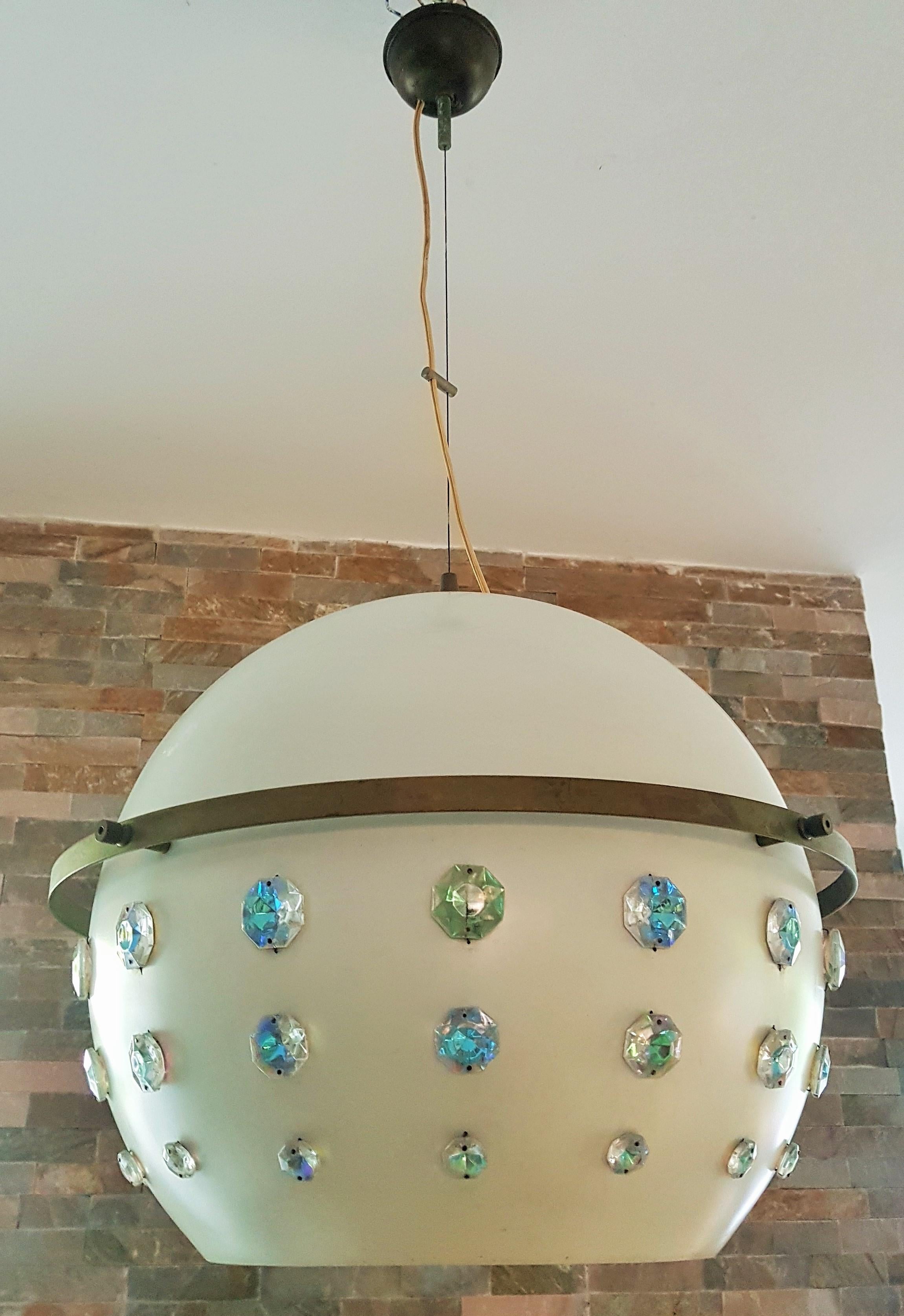 Mid-Century Modern Mid-Century Ball Pendant Lamp with Swarovski style Chrystals, Italy 1960s