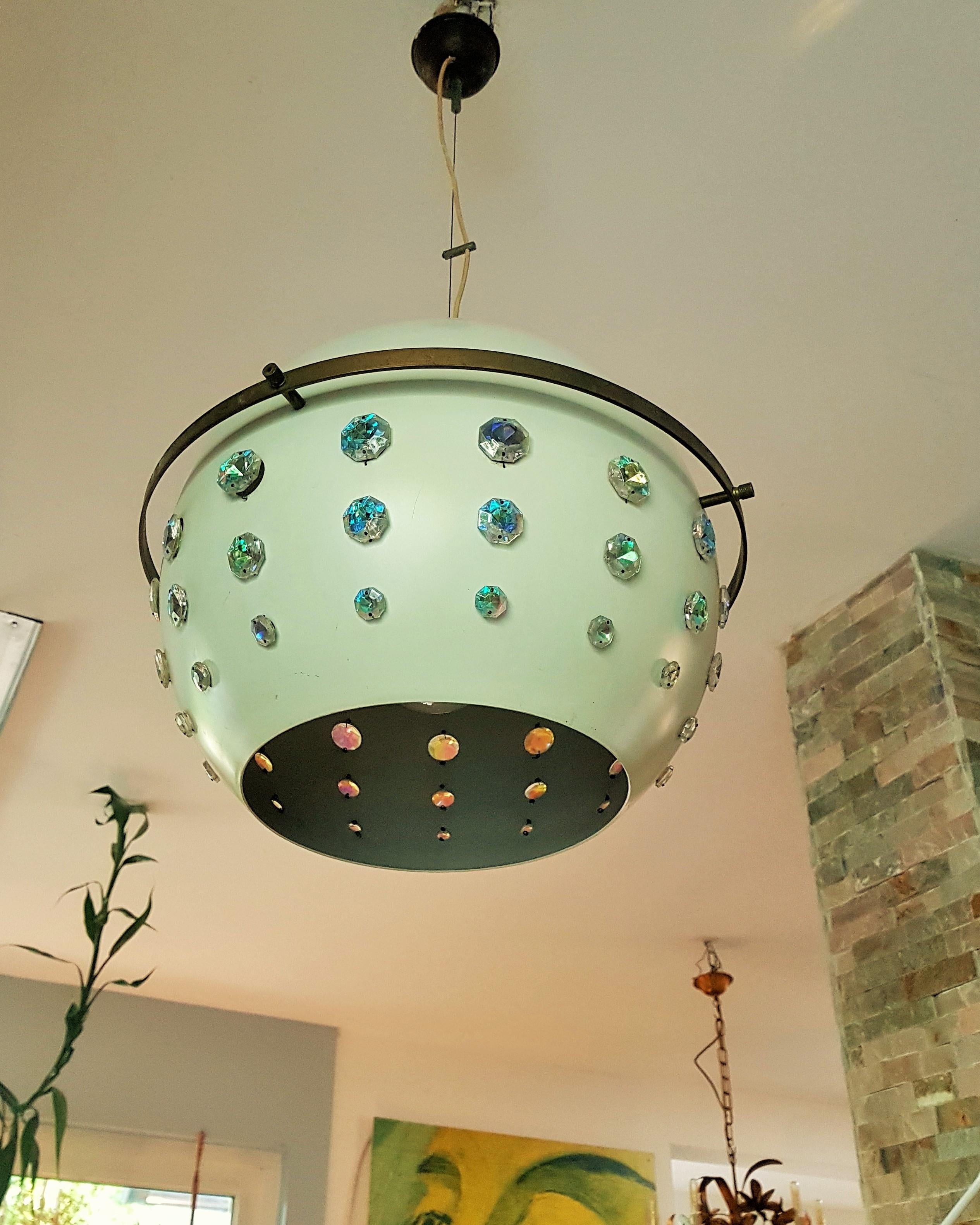 Italian Mid-Century Ball Pendant Lamp with Swarovski style Chrystals, Italy 1960s