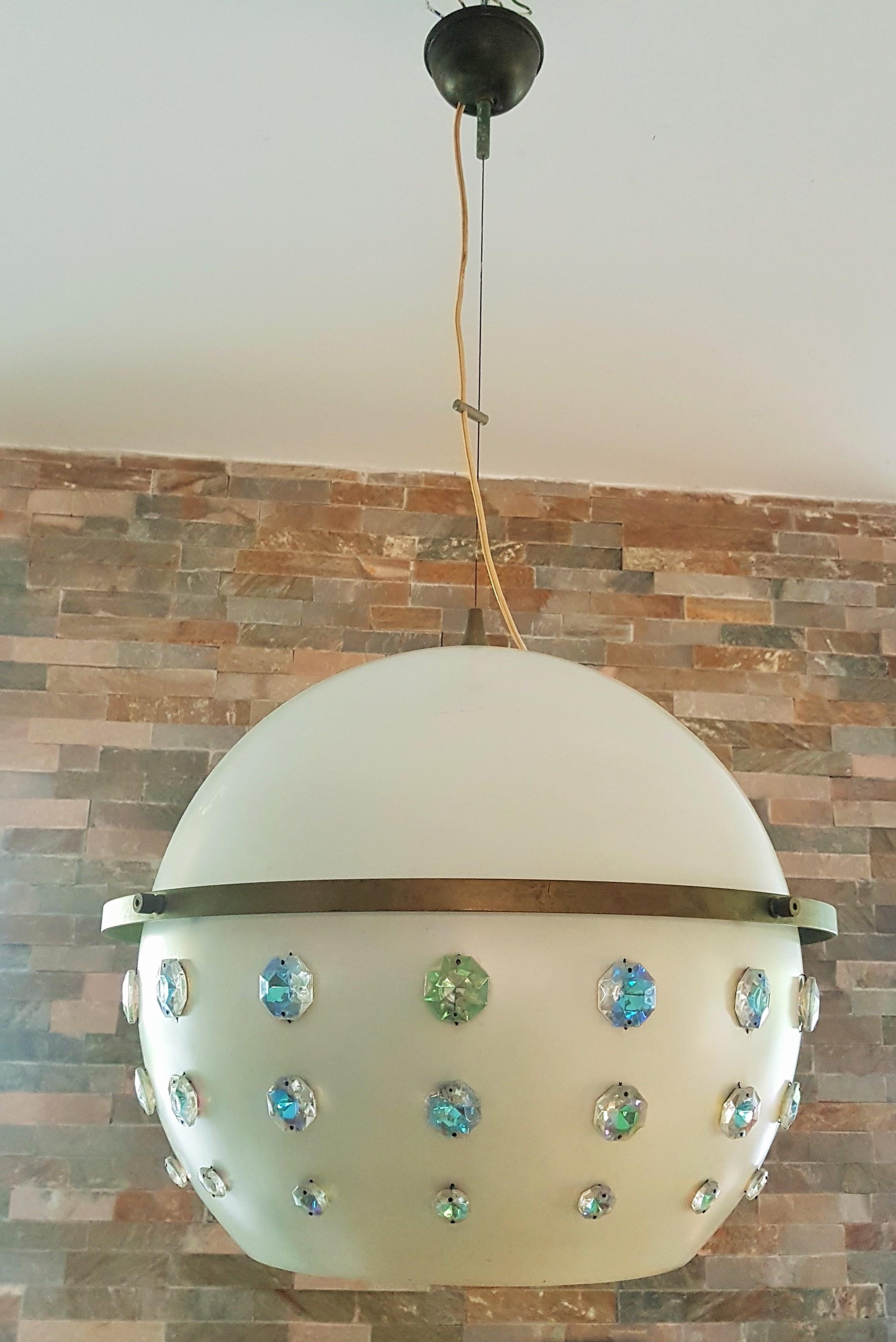 Mid-Century Ball Pendant Lamp with Swarovski style Chrystals, Italy 1960s In Good Condition In Saarbruecken, DE