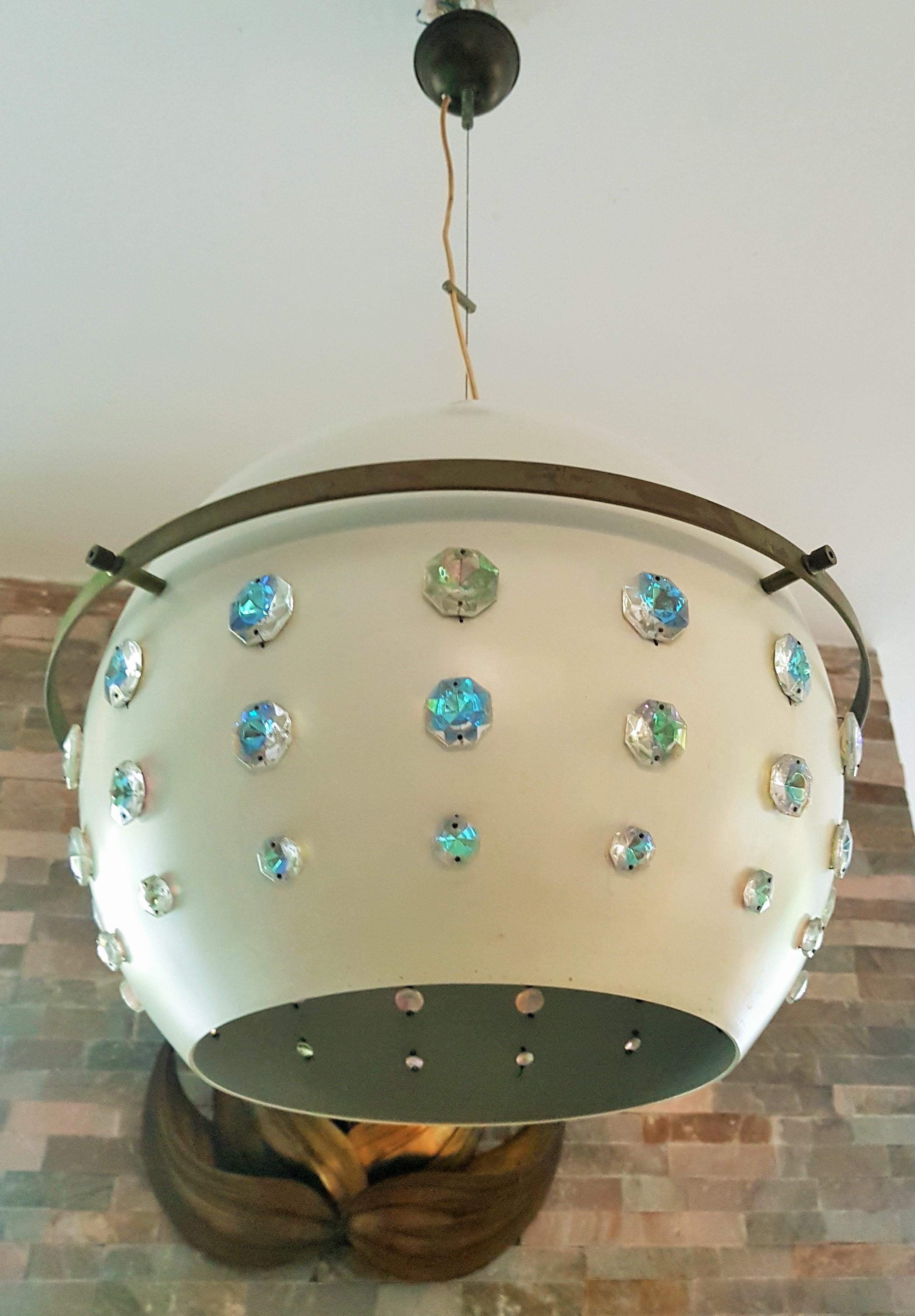 Mid-20th Century Mid-Century Ball Pendant Lamp with Swarovski style Chrystals, Italy 1960s