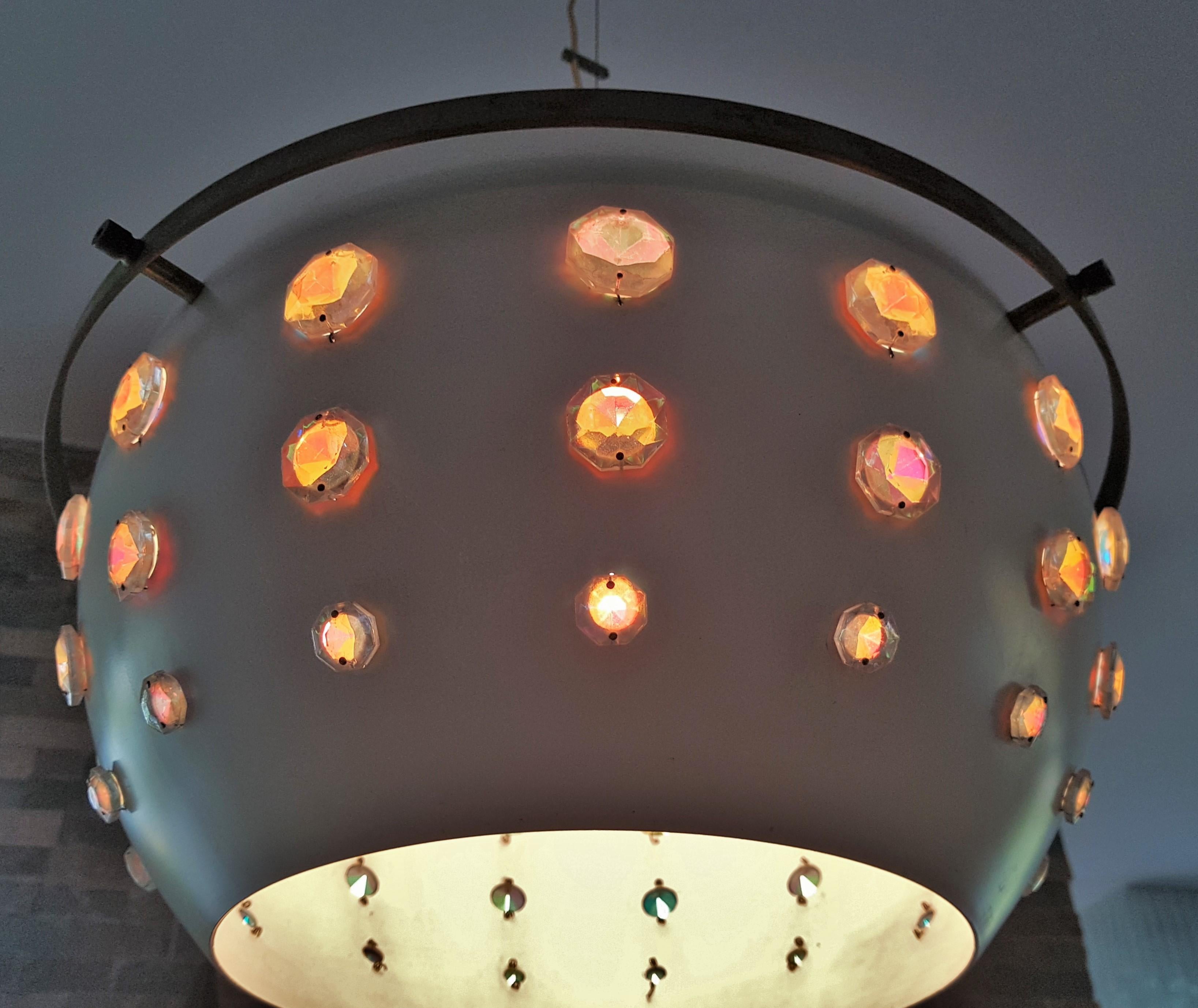 Mid-Century Ball Pendant Lamp with Swarovski style Chrystals, Italy 1960s 1