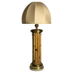 Mid-Century Bamboo and Brass Large Mushroom Table Lamp by Leola, 1960s