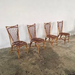 Mid-Century Bamboo and Cane Dining Room Chairs, France 1950s