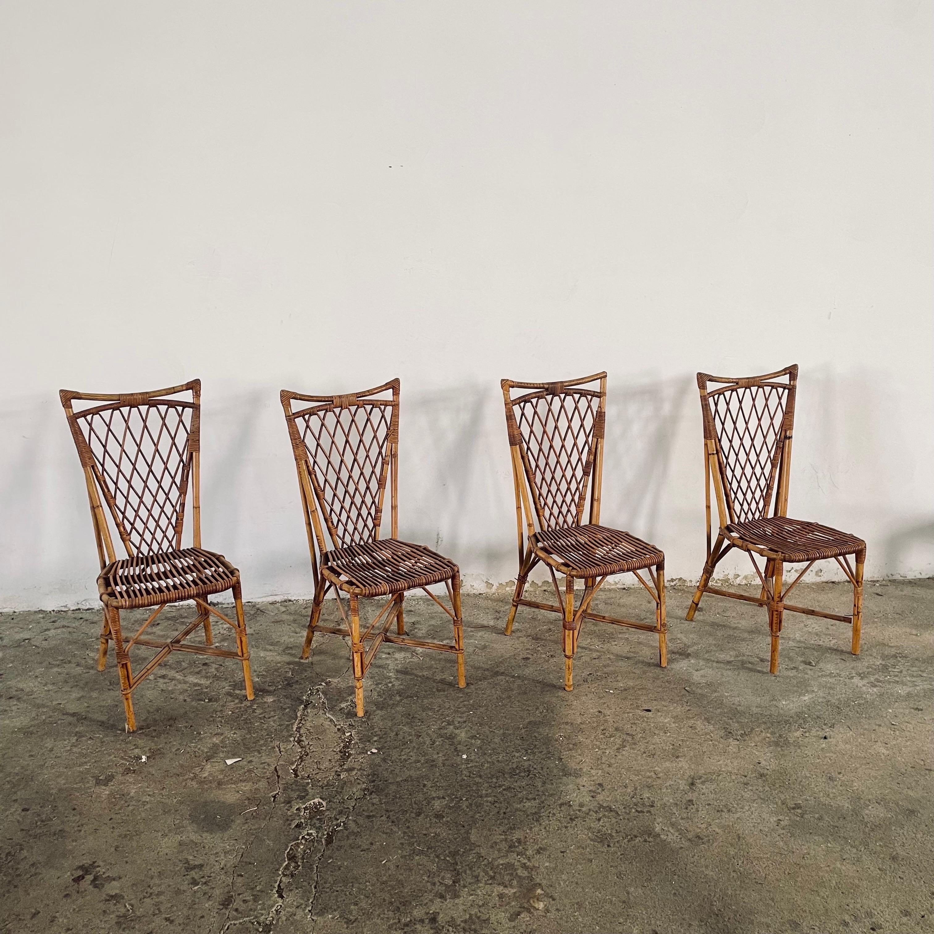 French Mid-Century Bamboo and Cane Dining Room Chairs, France 1950s For Sale