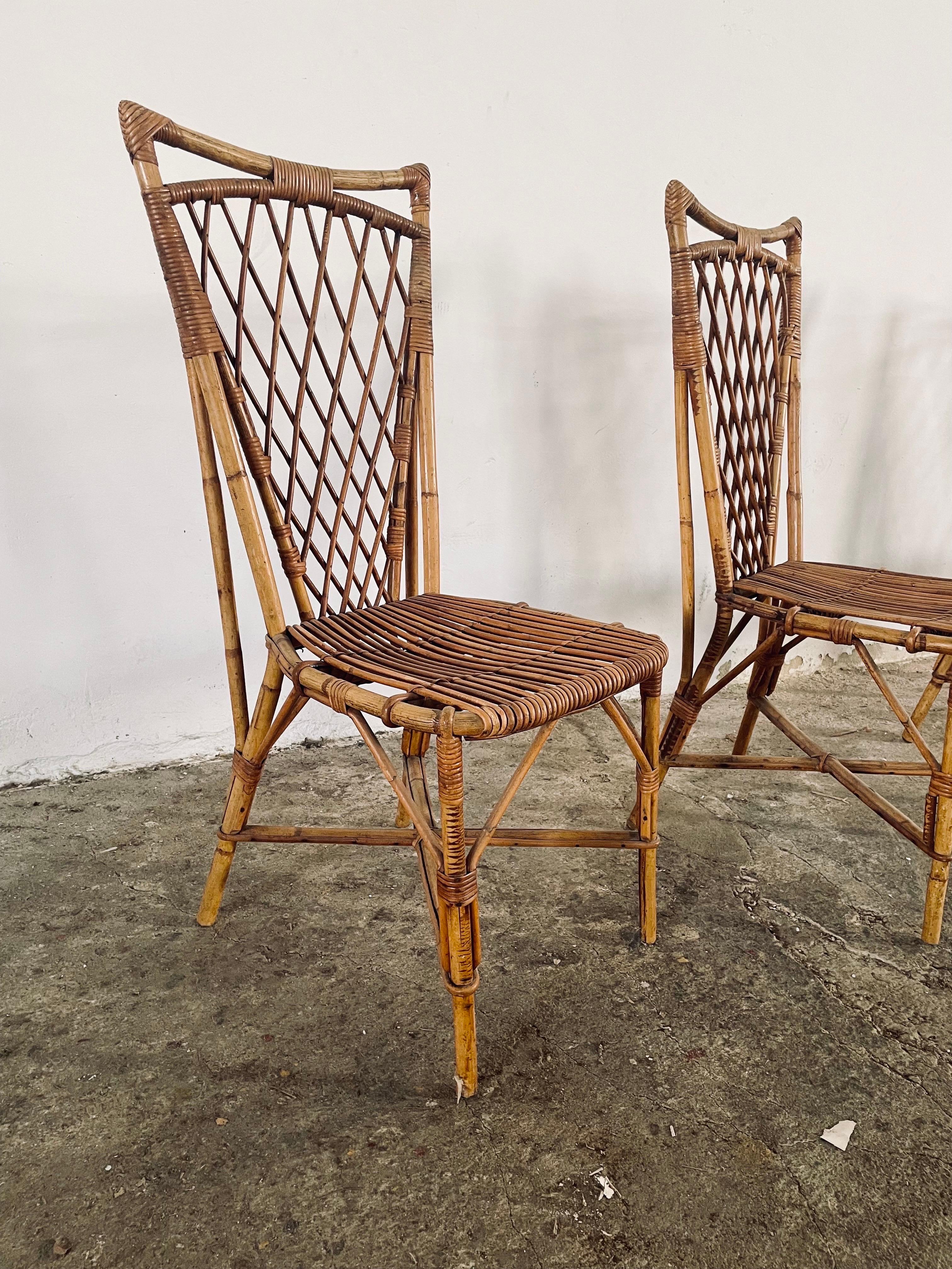 Esszimmerstühle aus Bambus und Schilfrohr, Frankreich 1950er Jahre im Zustand „Gut“ im Angebot in PEGO, ES