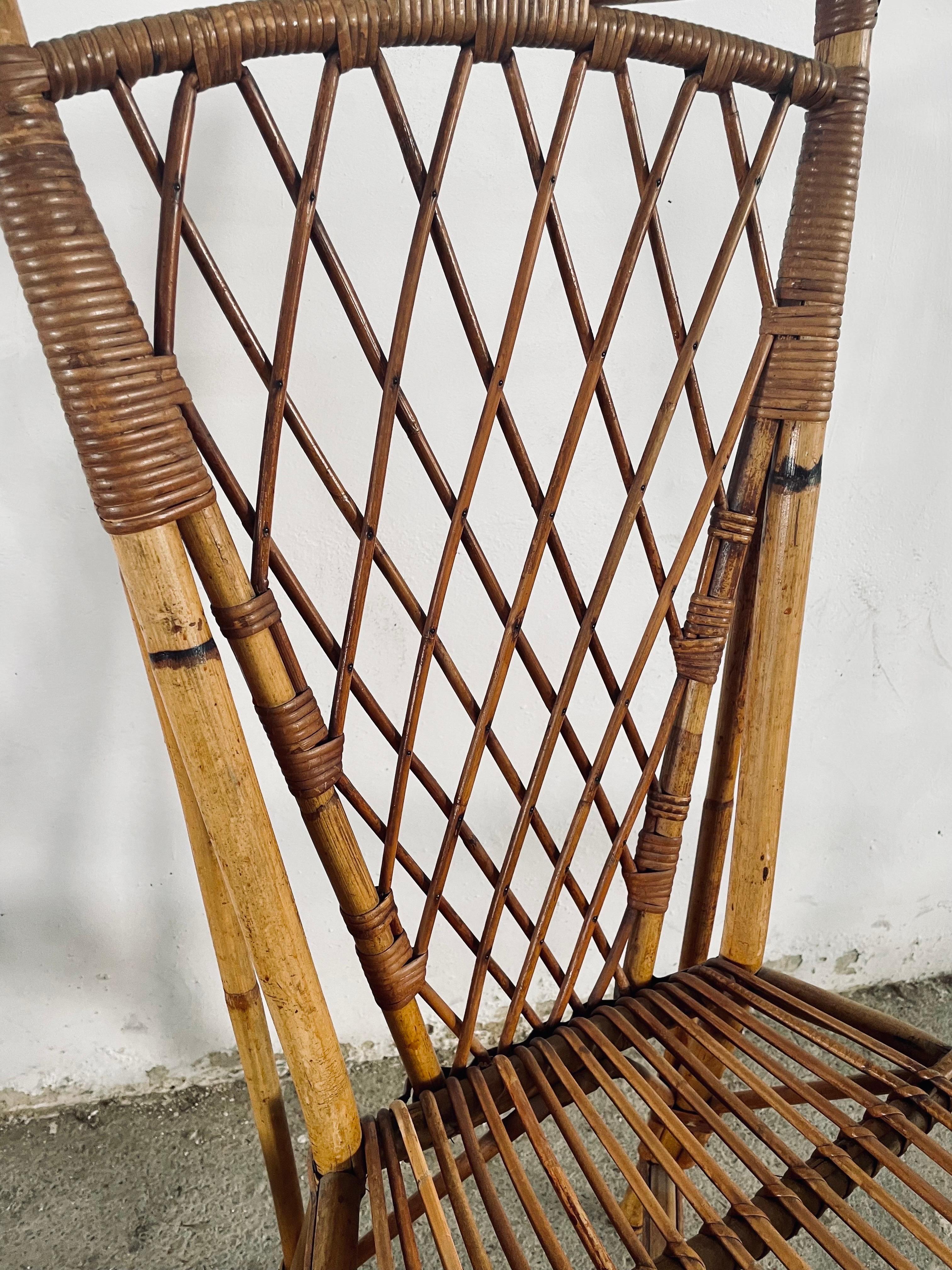 Mid-Century Bamboo and Cane Dining Room Chairs, France 1950s For Sale 1