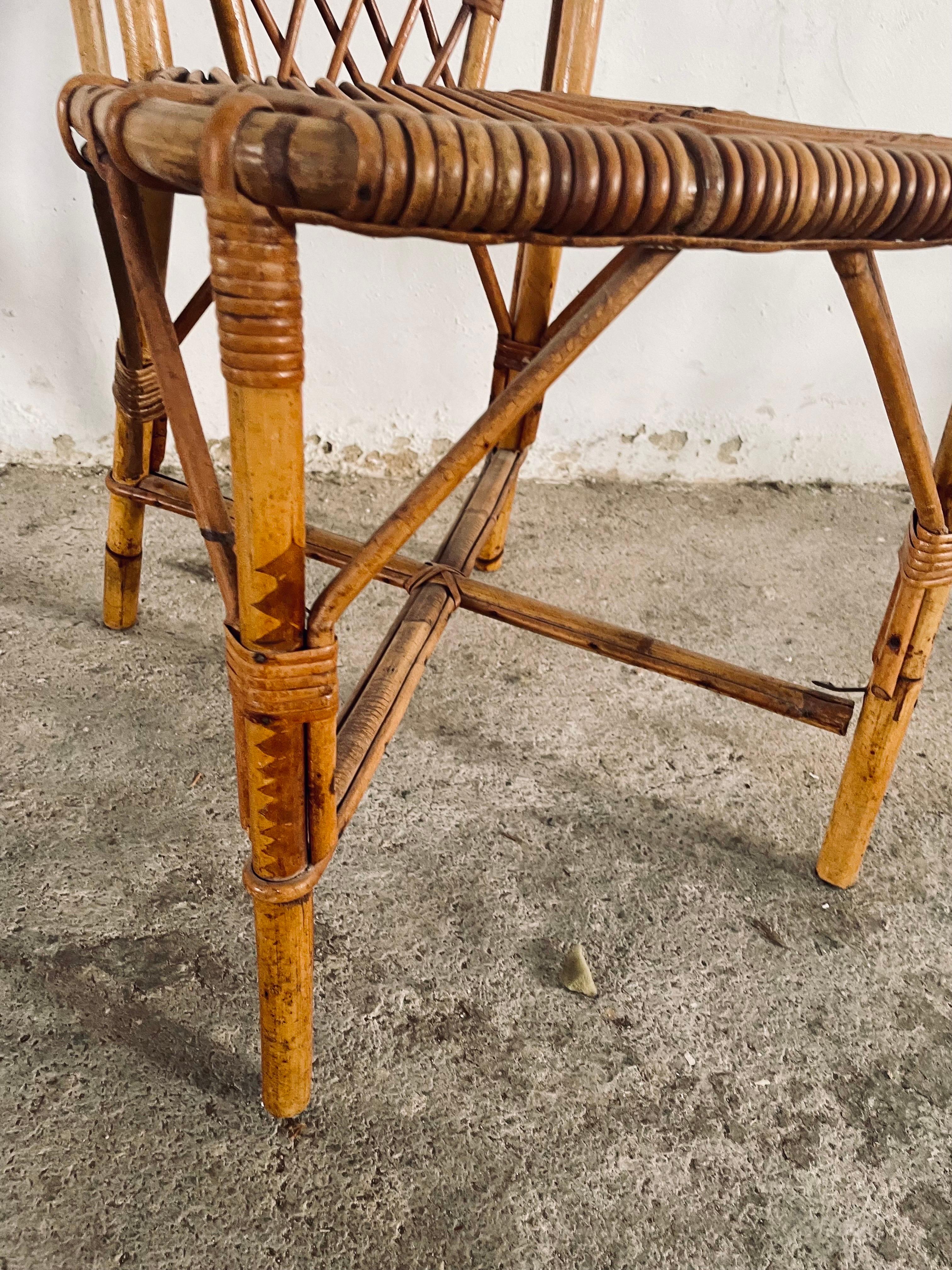 Esszimmerstühle aus Bambus und Schilfrohr, Frankreich 1950er Jahre im Angebot 2