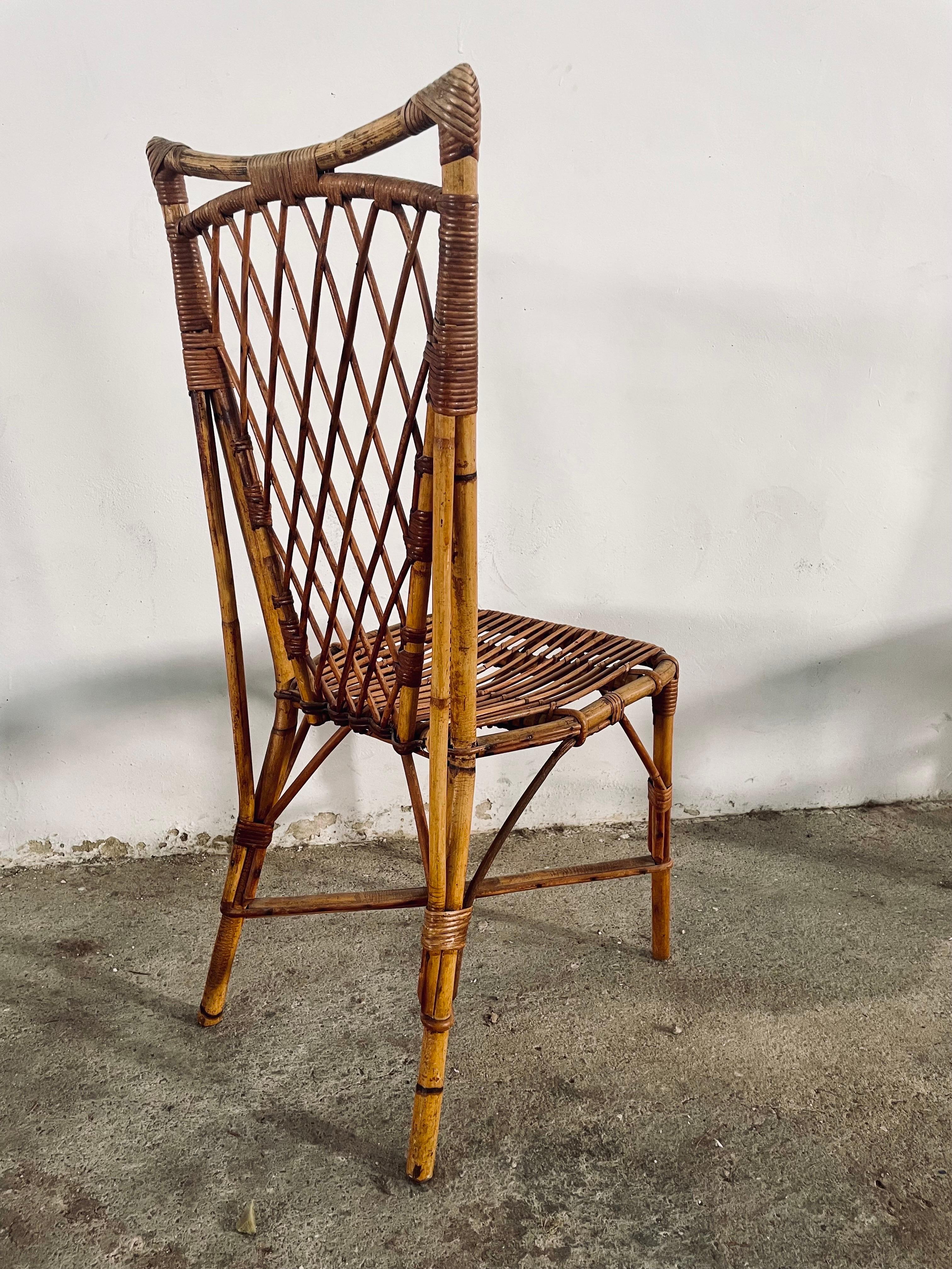 Mid-Century Bamboo and Cane Dining Room Chairs, France 1950s For Sale 4