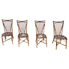 Retro Mid-Century Bamboo and Cane Dining Room Chairs, France 1950s