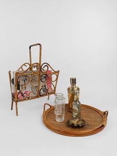 Mid Century Bamboo and Cane Magazine Rack in French Riviera Style, 1960s