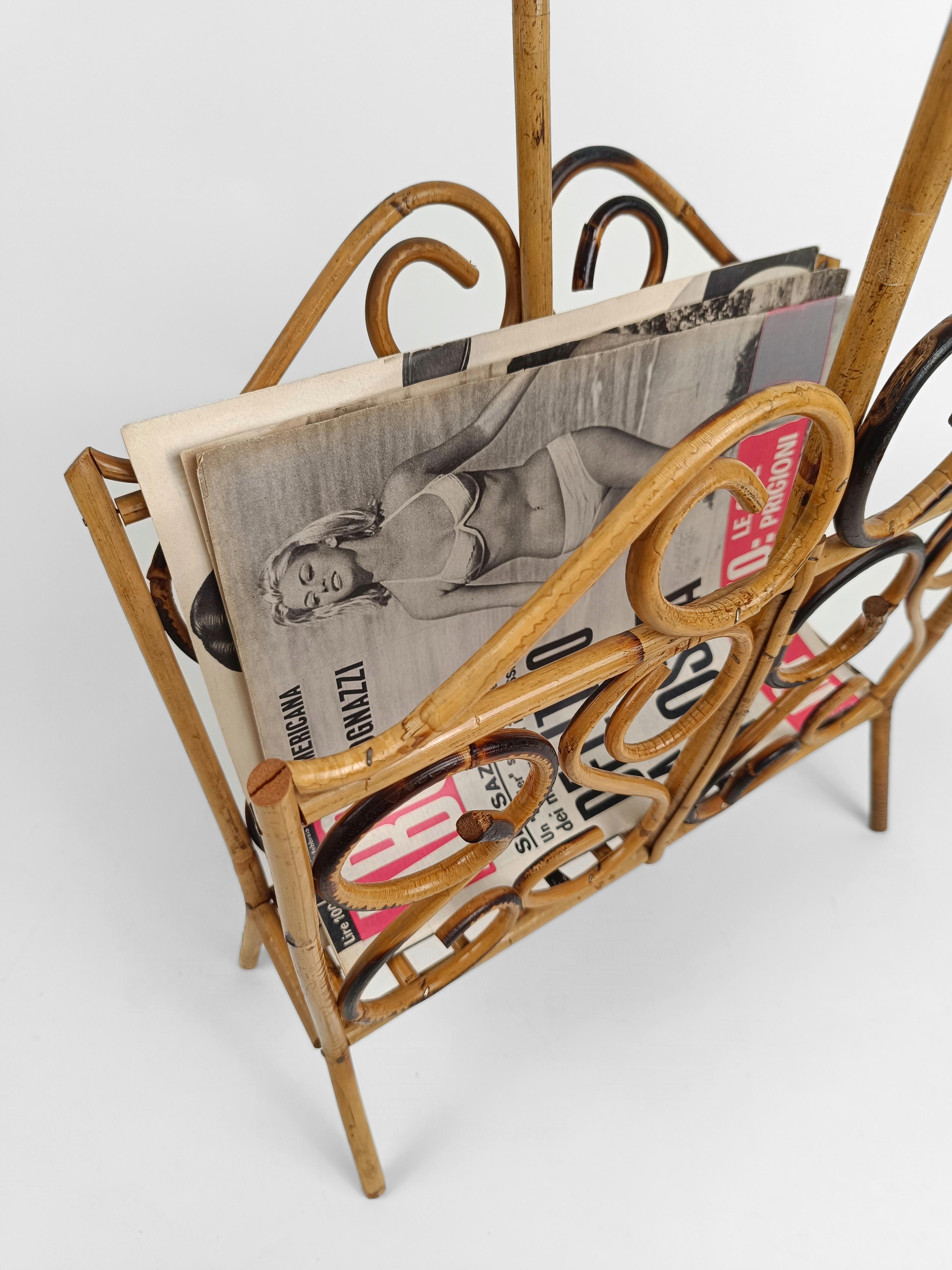 Mid-Century Modern Mid Century Bamboo and Cane Magazine Rack in French Riviera Style, 1960s For Sale