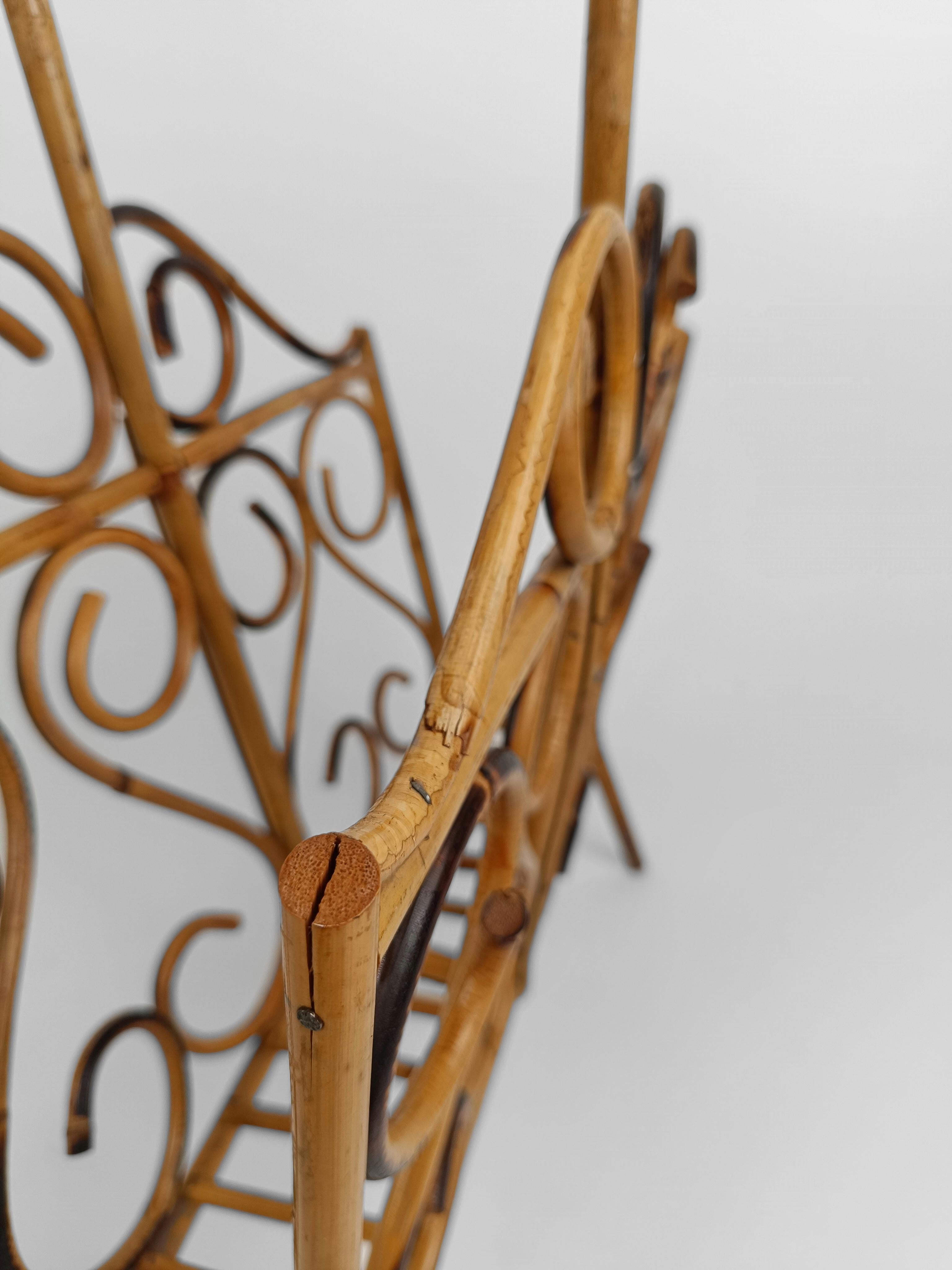 Mid Century Bamboo and Cane Magazine Rack in French Riviera Style, 1960s For Sale 1