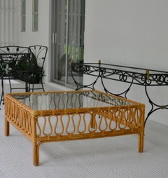 Mid-Century Bamboo and Glass Coffee Table