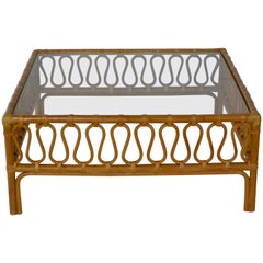 Mid-Century Bamboo and Glass Coffee Table